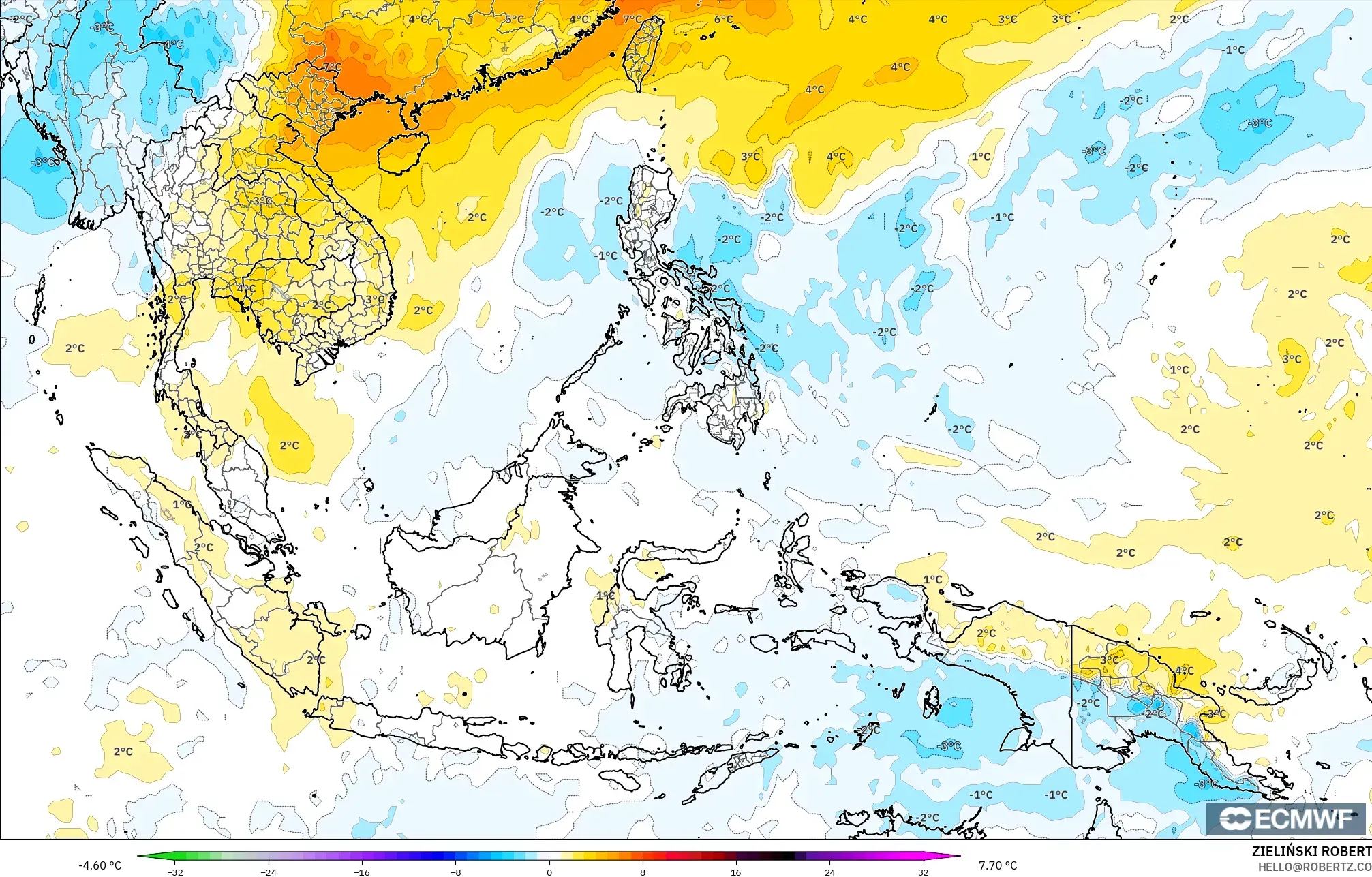 ECMWF IFS 0.25° model - Asia Tenggara, Anomali Suhu 850 hPa