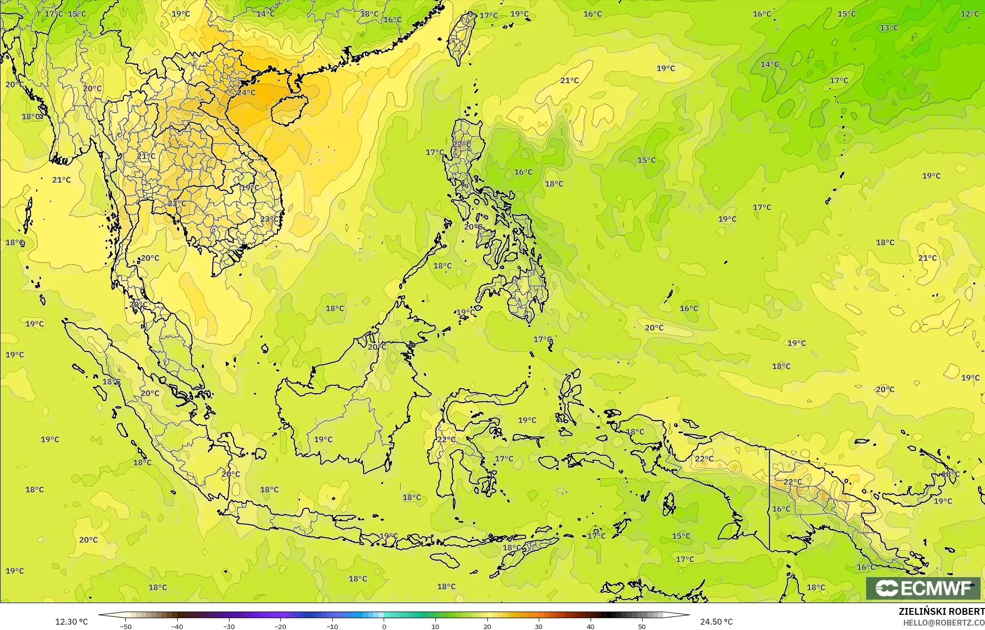 ECMWF IFS 0.25° model - Asia Tenggara, Suhu 850 hPa