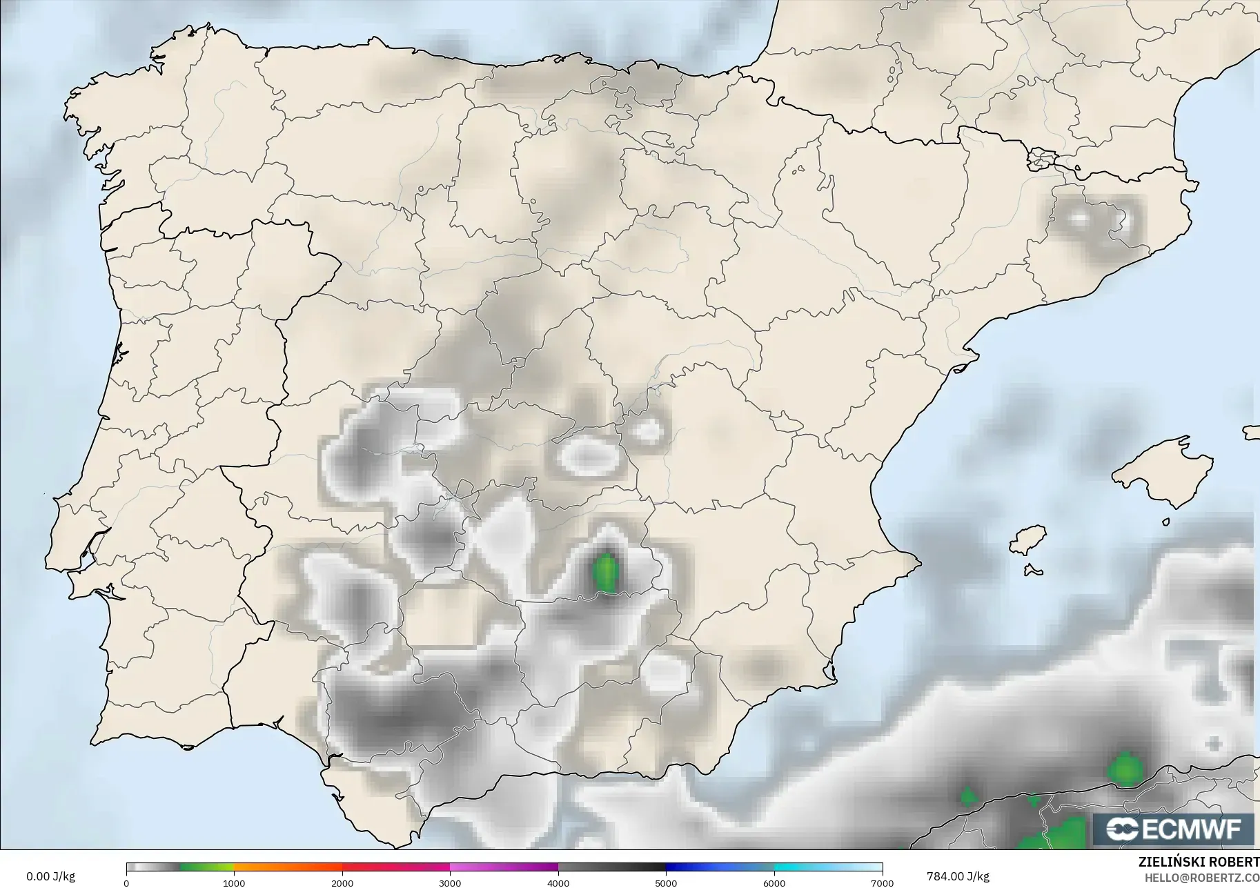 ECMWF IFS 0.25° model - Spanyol, CAPE