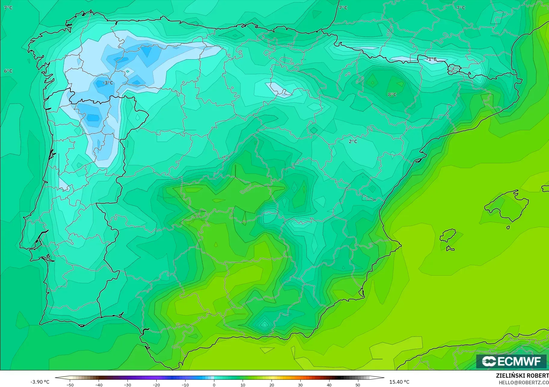 ECMWF IFS 0.25° model - Spanyol, Titik Embun 2 m