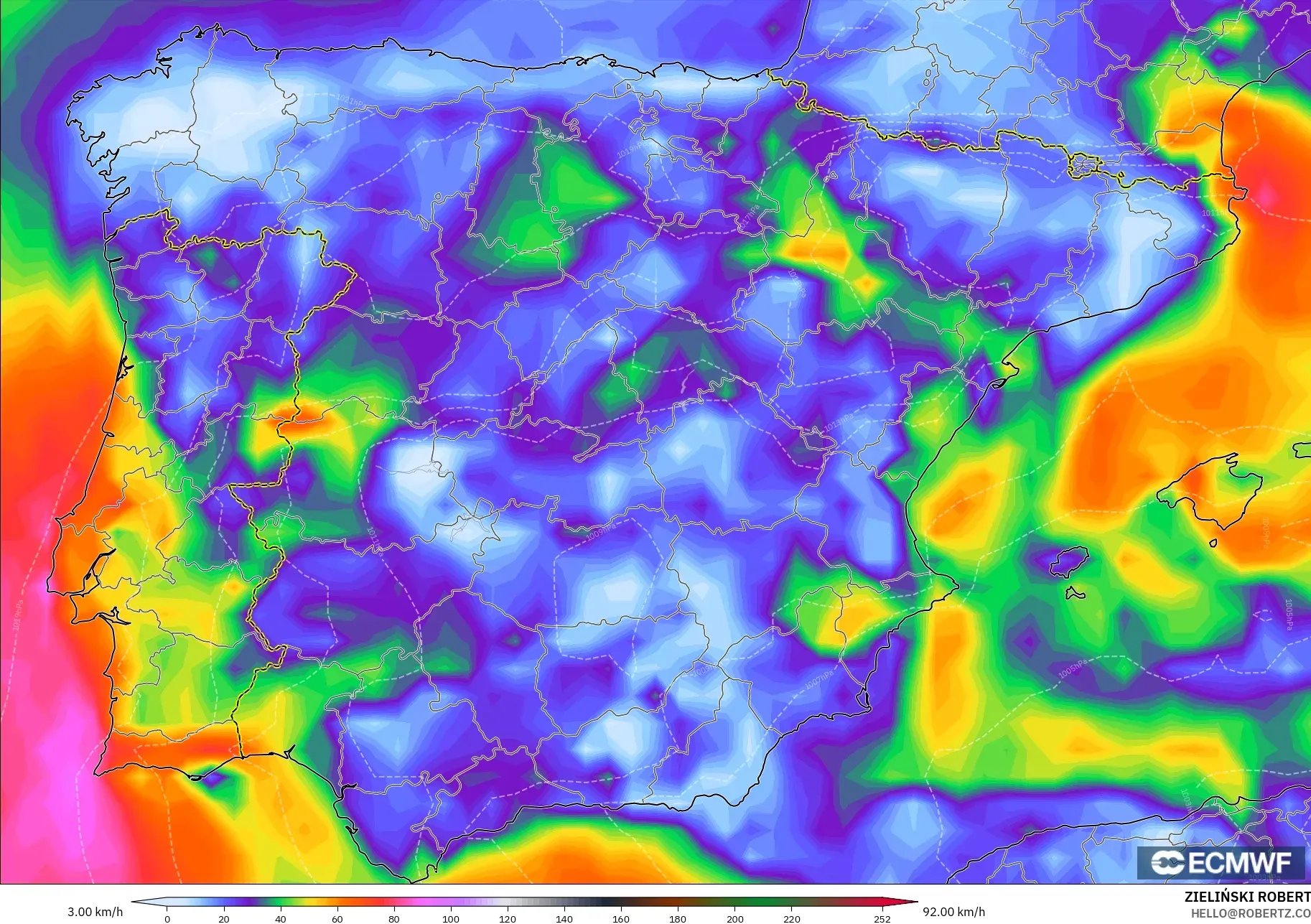 ECMWF IFS 0.25° model - Spanyol, Hembusan Angin
