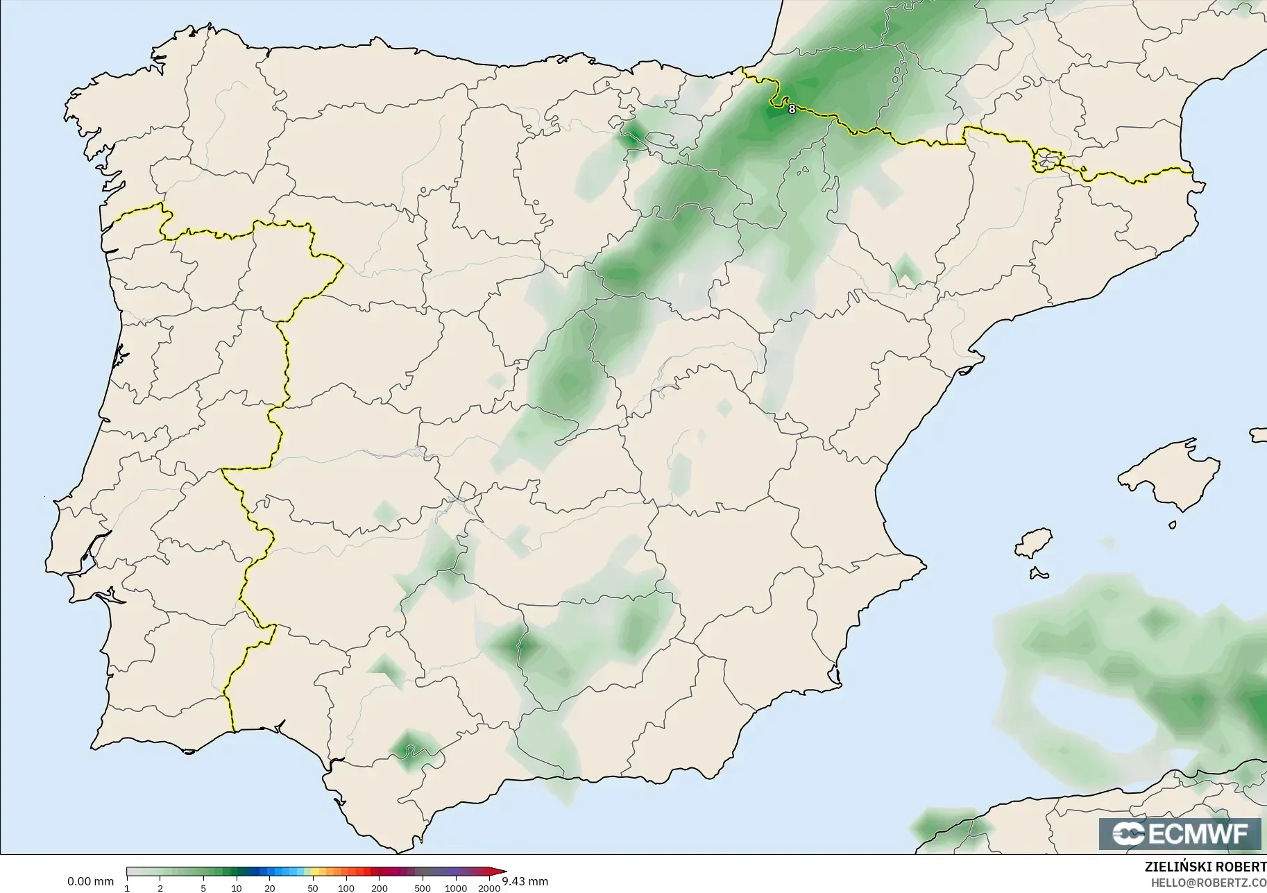ECMWF IFS 0.25° model - Spanyol, Akumulasi Curah Hujan