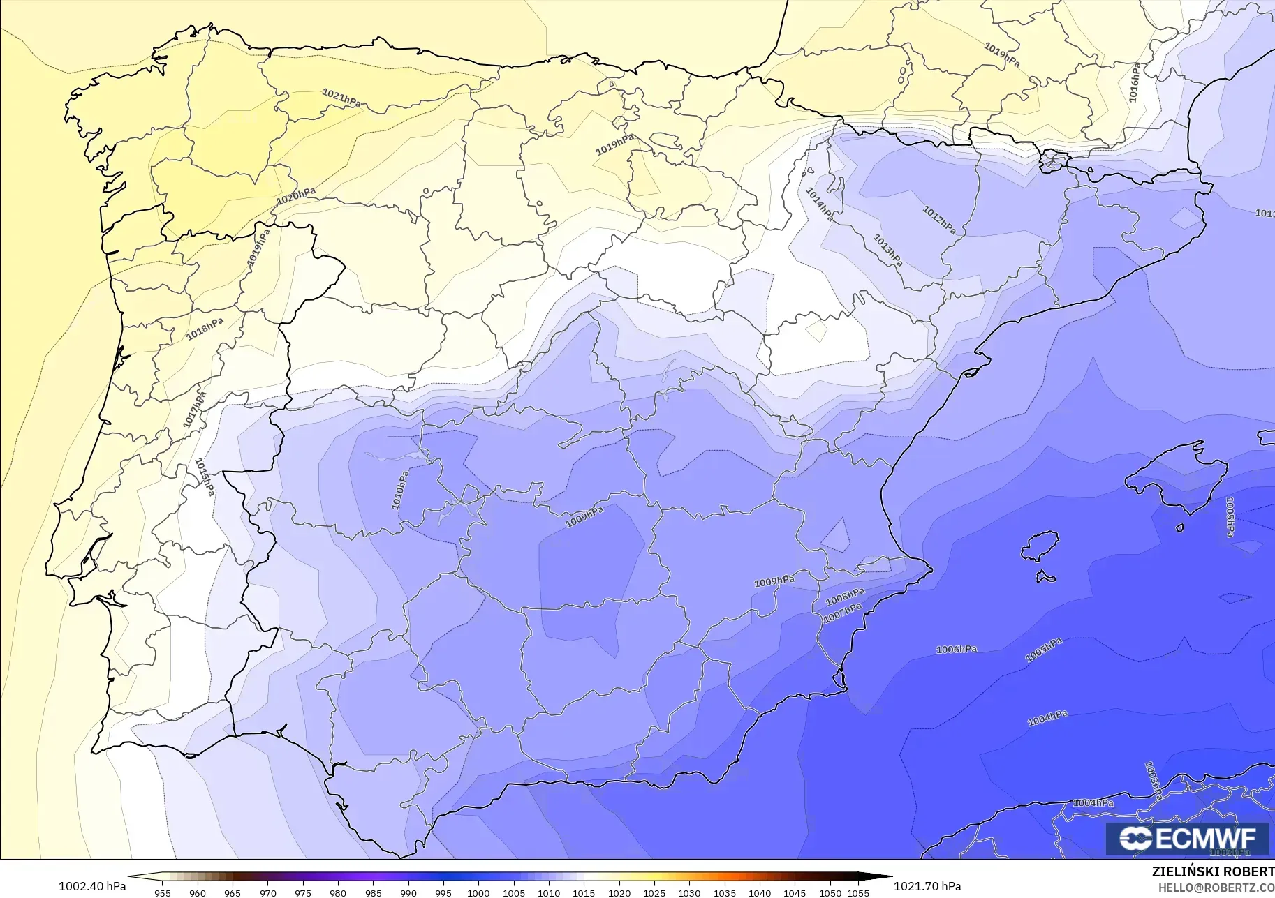 ECMWF IFS 0.25° model - Spanyol, Tekanan