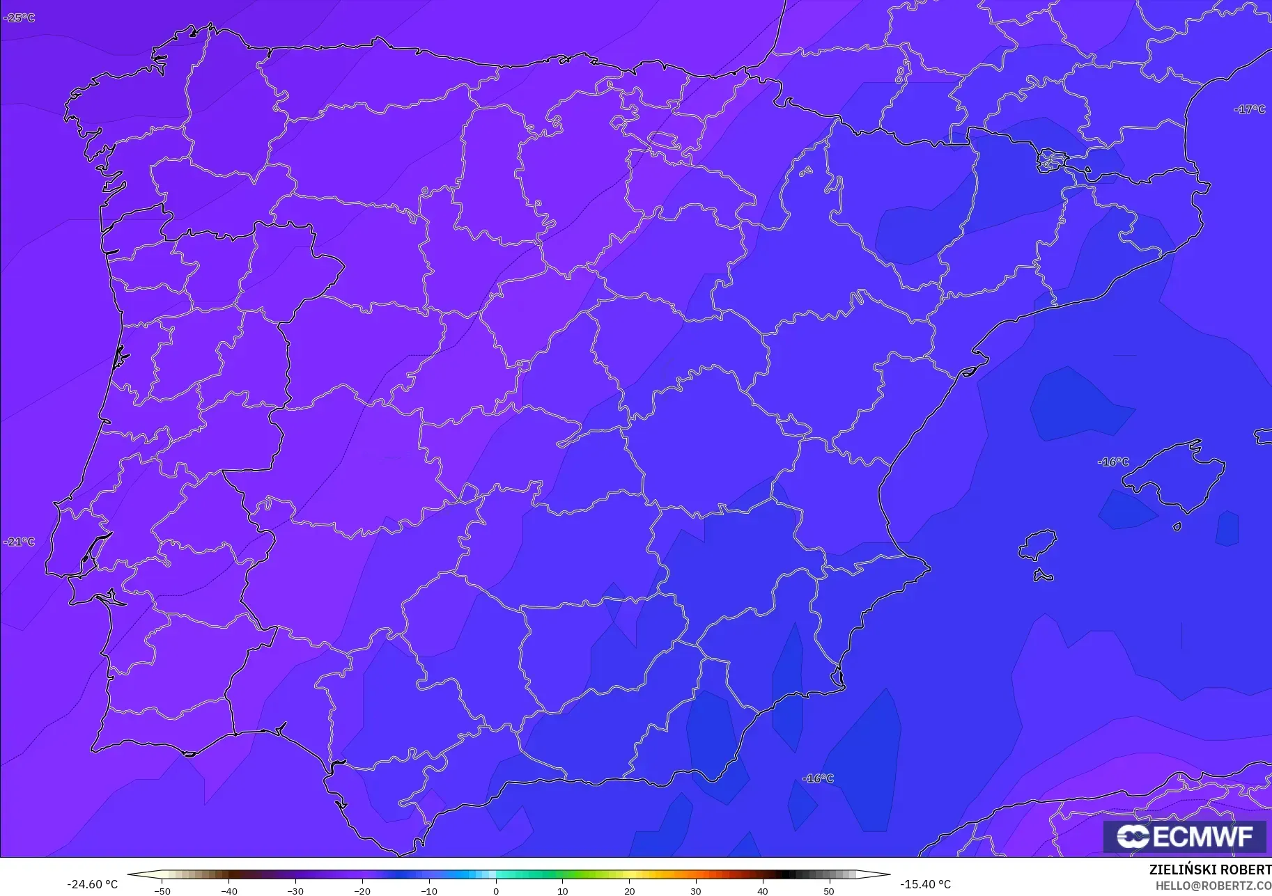 ECMWF IFS 0.25° model - Spanyol, Suhu 500 hPa