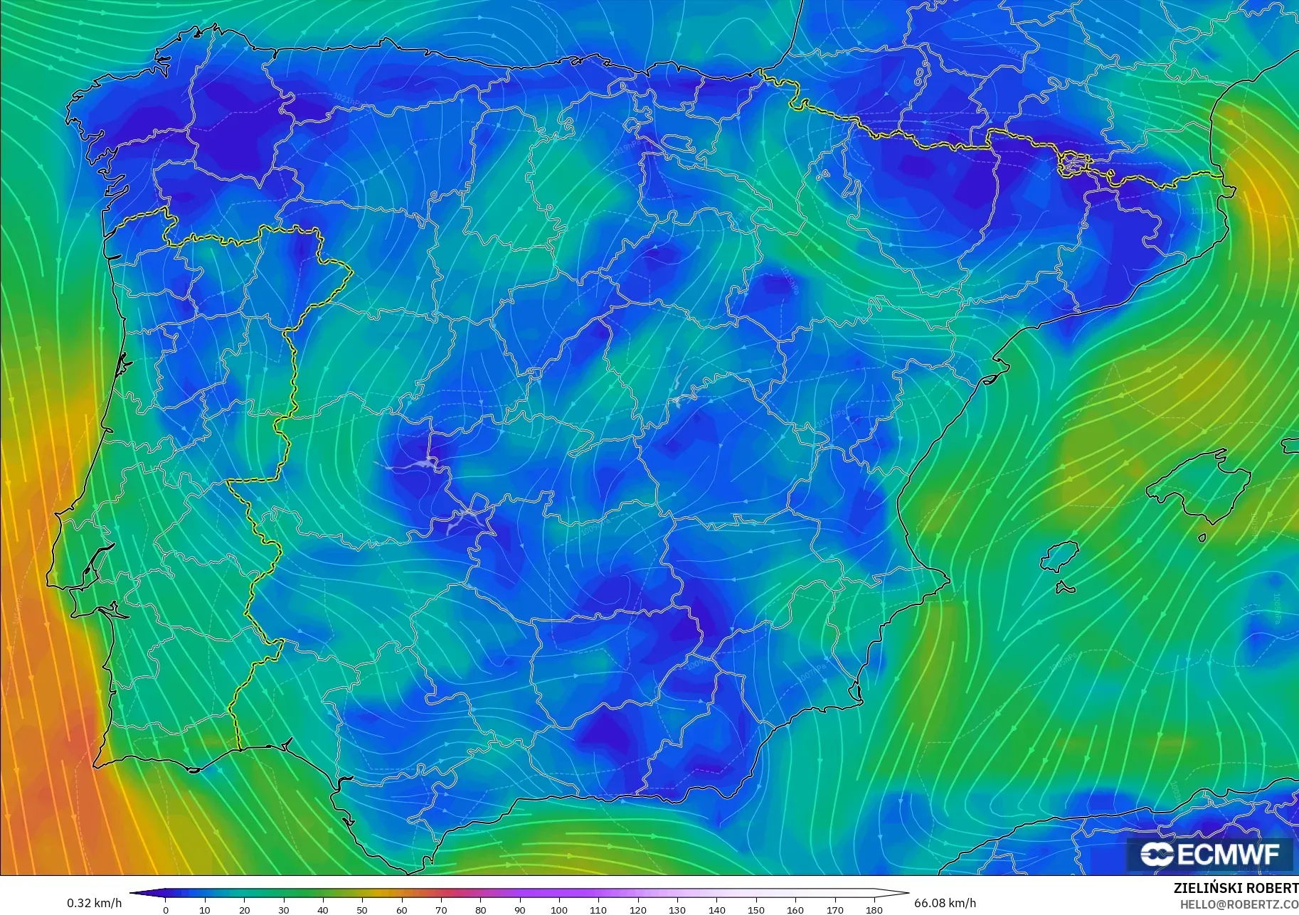 ECMWF IFS 0.25° model - Spanyol, Angin 10 m