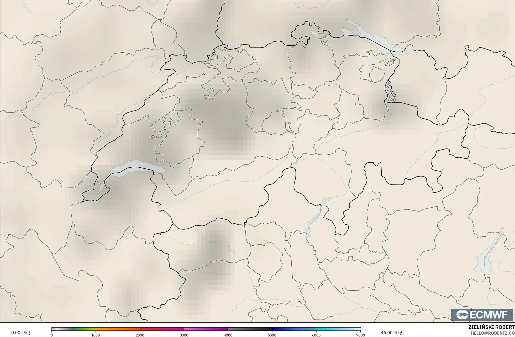 ECMWF IFS 0.25° model - Swiss, CAPE