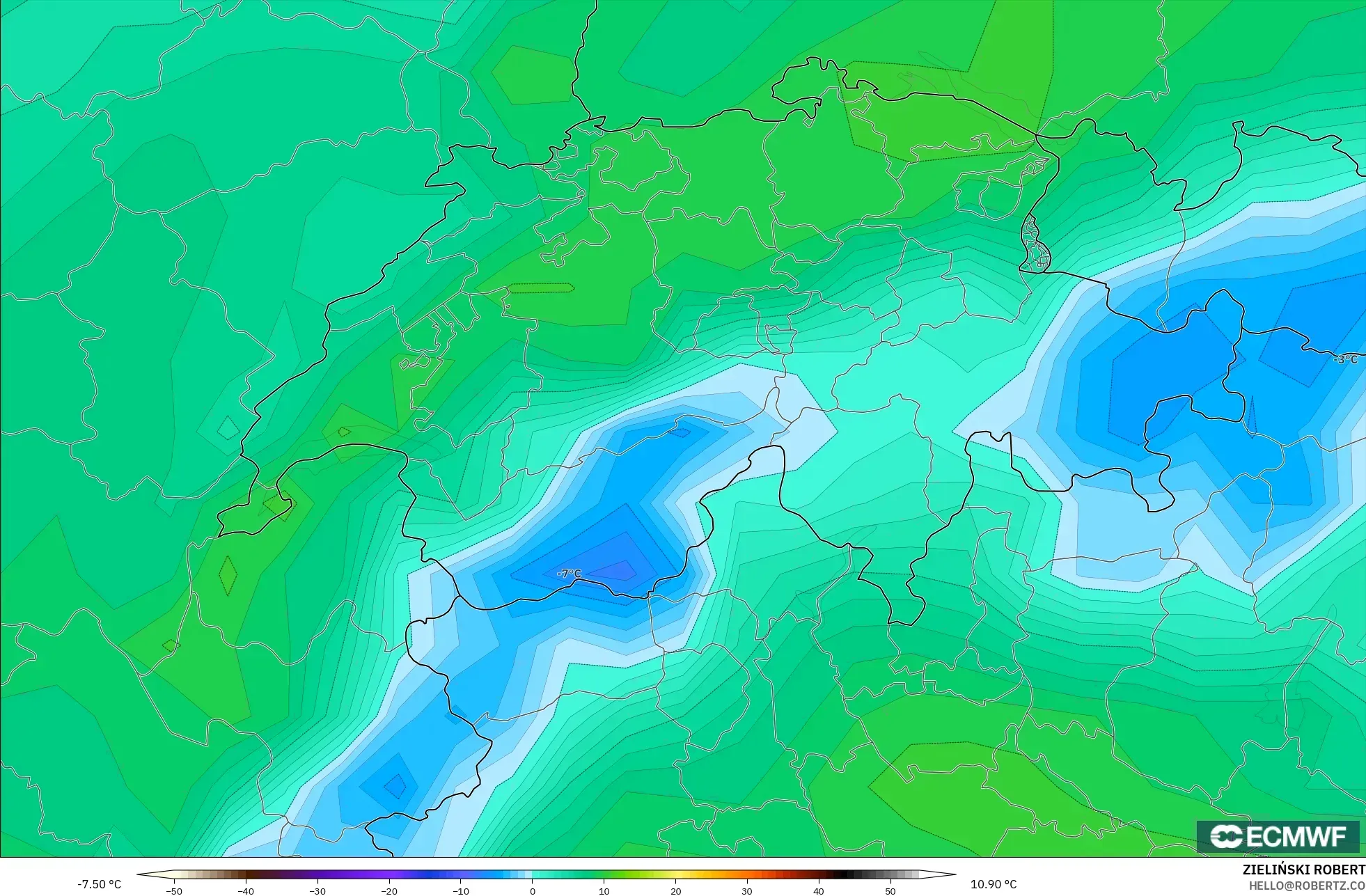 ECMWF IFS 0.25° model - Swiss, Titik Embun 2 m