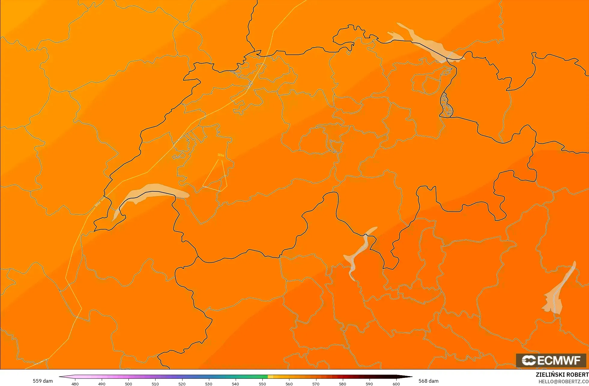 ECMWF IFS 0.25° model - Swiss, Ketinggian geopotensial pada 500 hPa