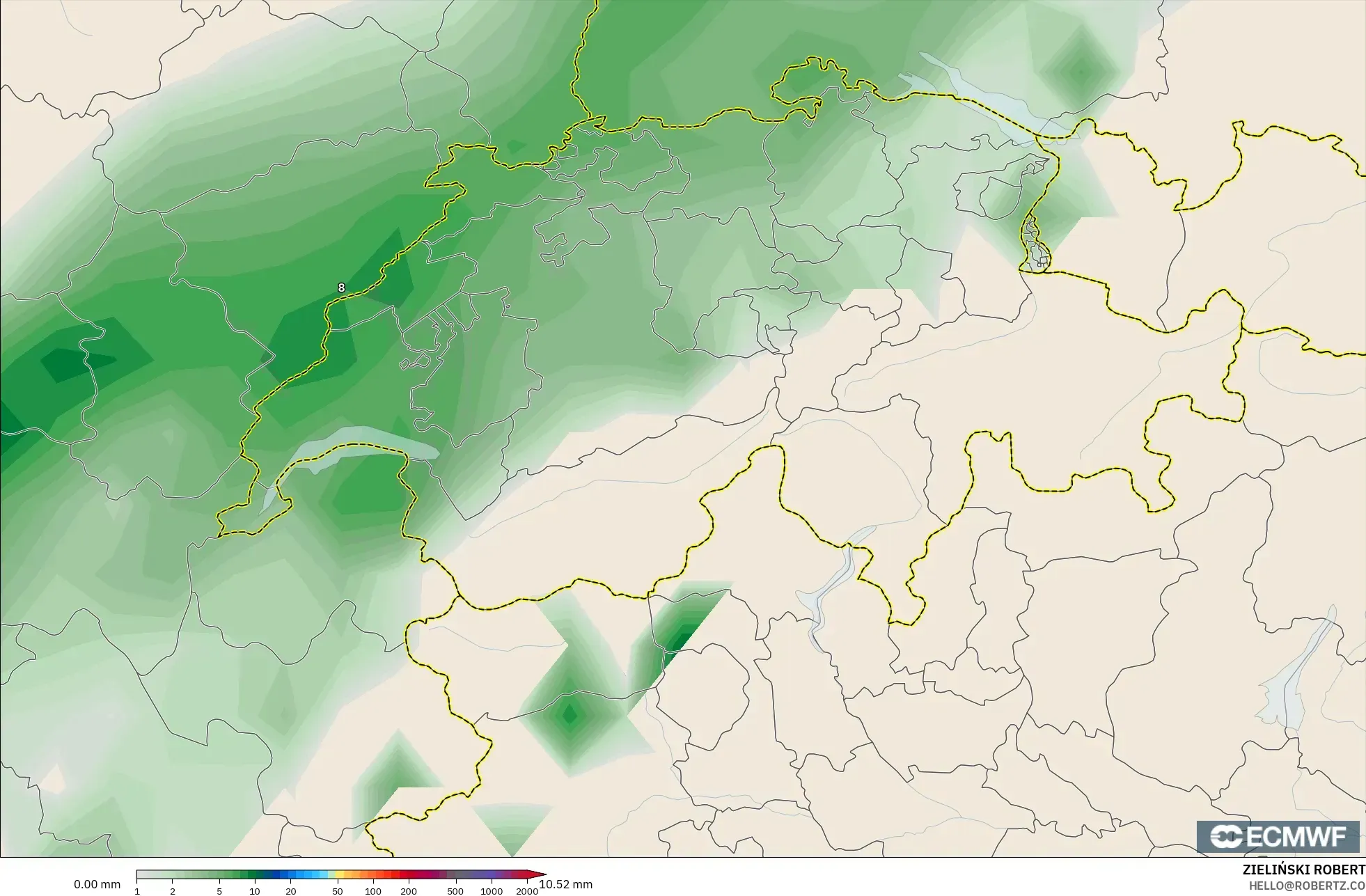 ECMWF IFS 0.25° model - Swiss, Akumulasi Curah Hujan