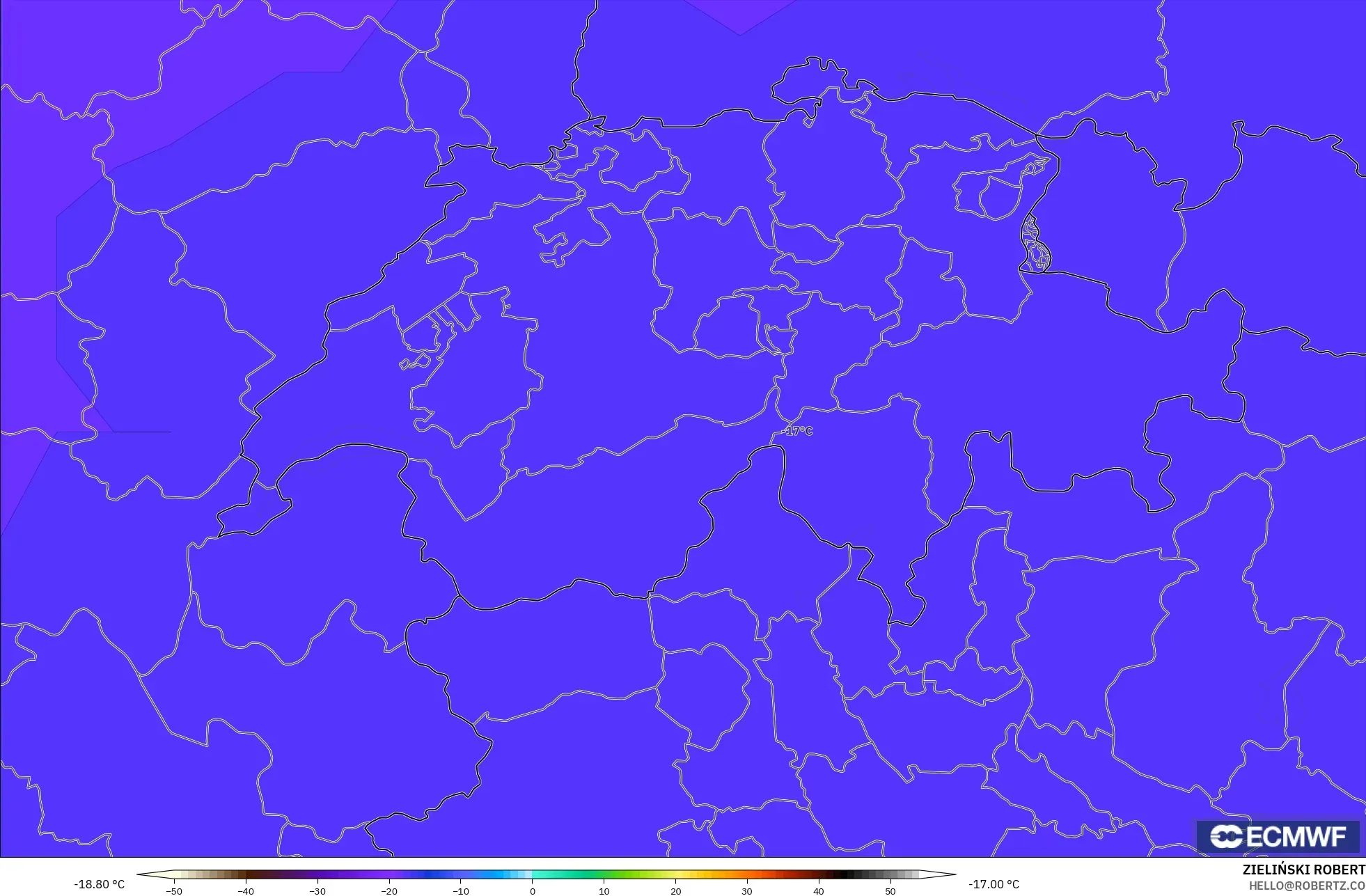 ECMWF IFS 0.25° model - Swiss, Suhu 500 hPa
