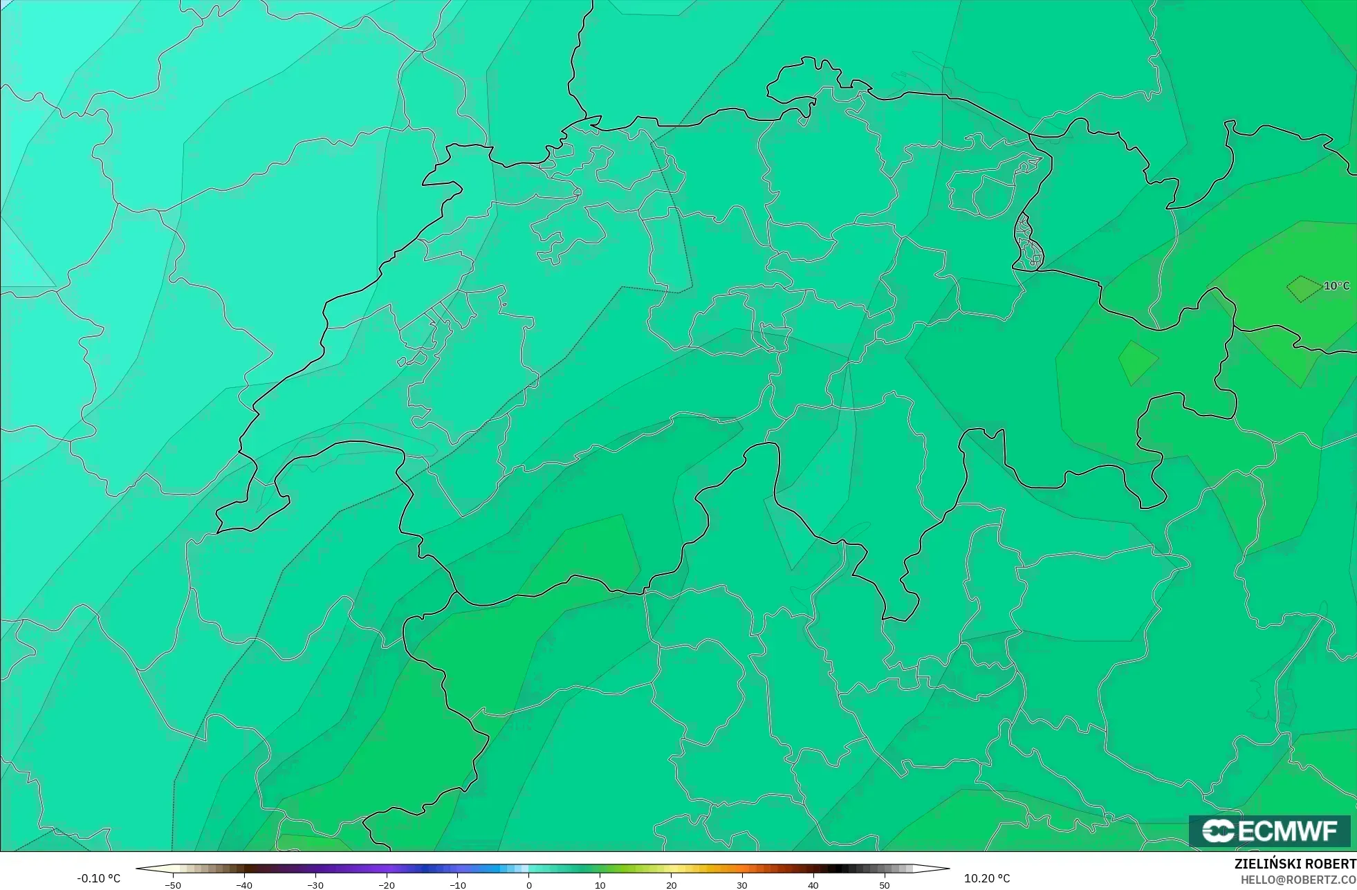 ECMWF IFS 0.25° model - Swiss, Suhu 850 hPa