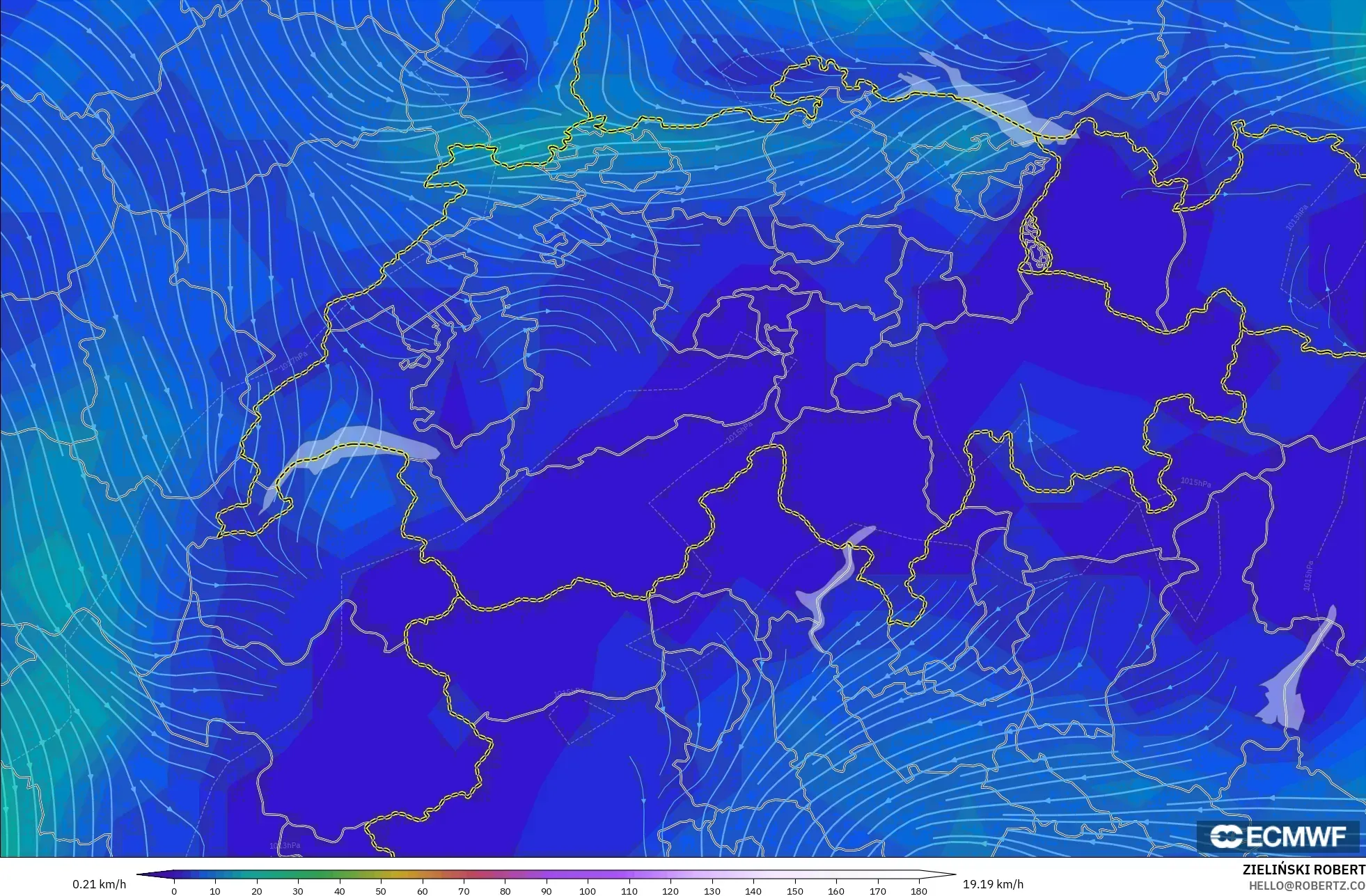 ECMWF IFS 0.25° model - Swiss, Angin 10 m
