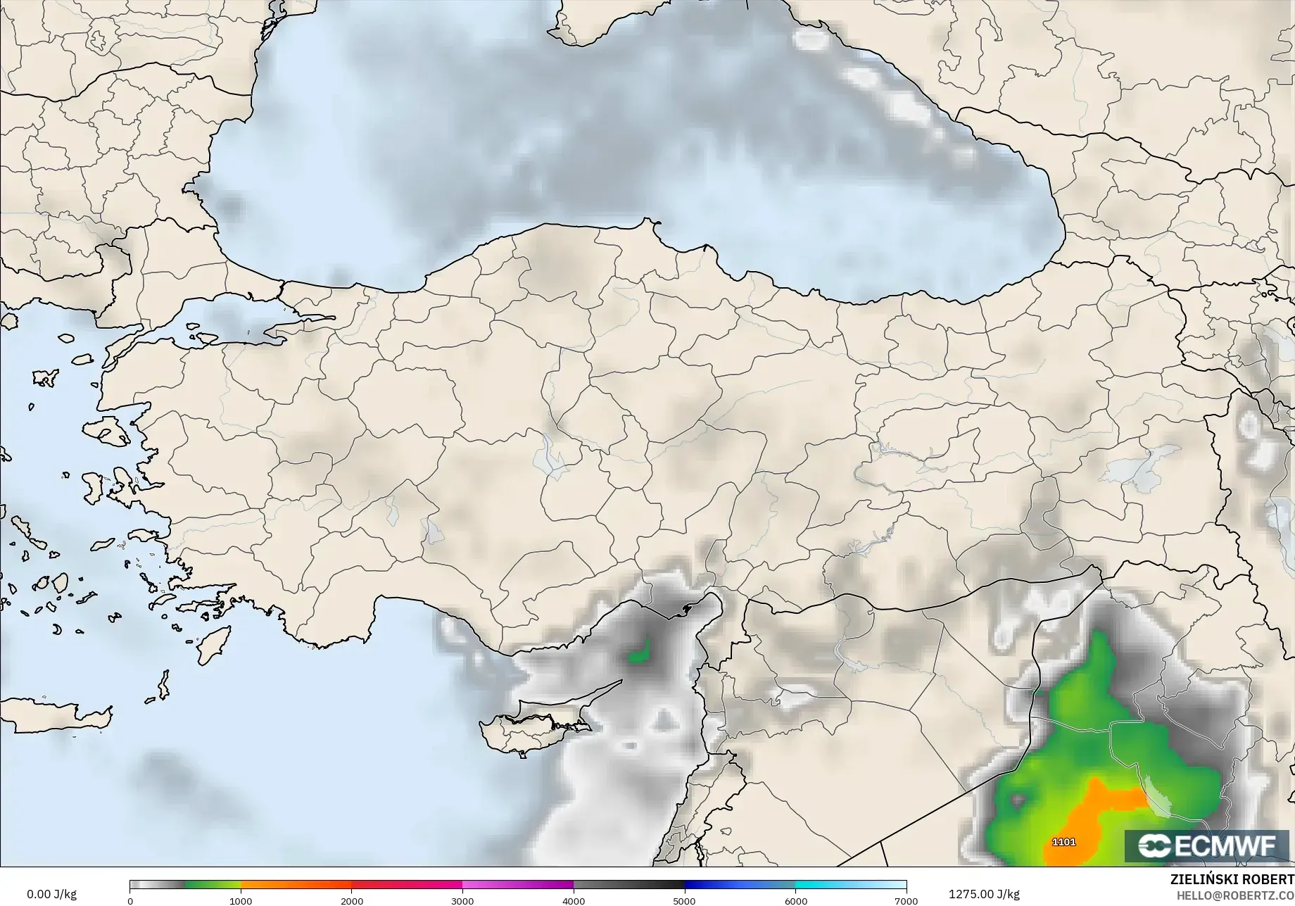 ECMWF IFS 0.25° model - Turki, CAPE