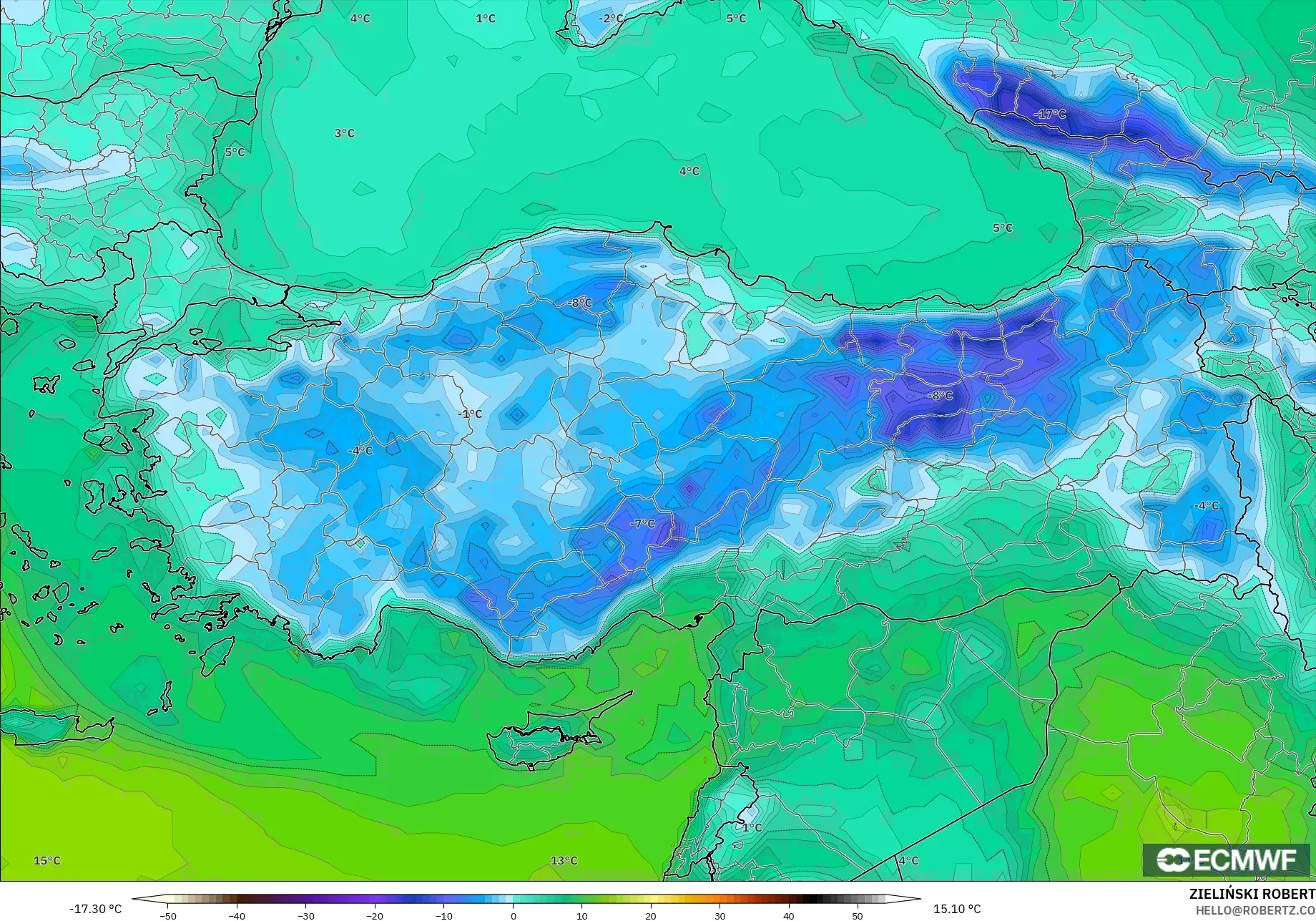 ECMWF IFS 0.25° model - Turki, Titik Embun 2 m