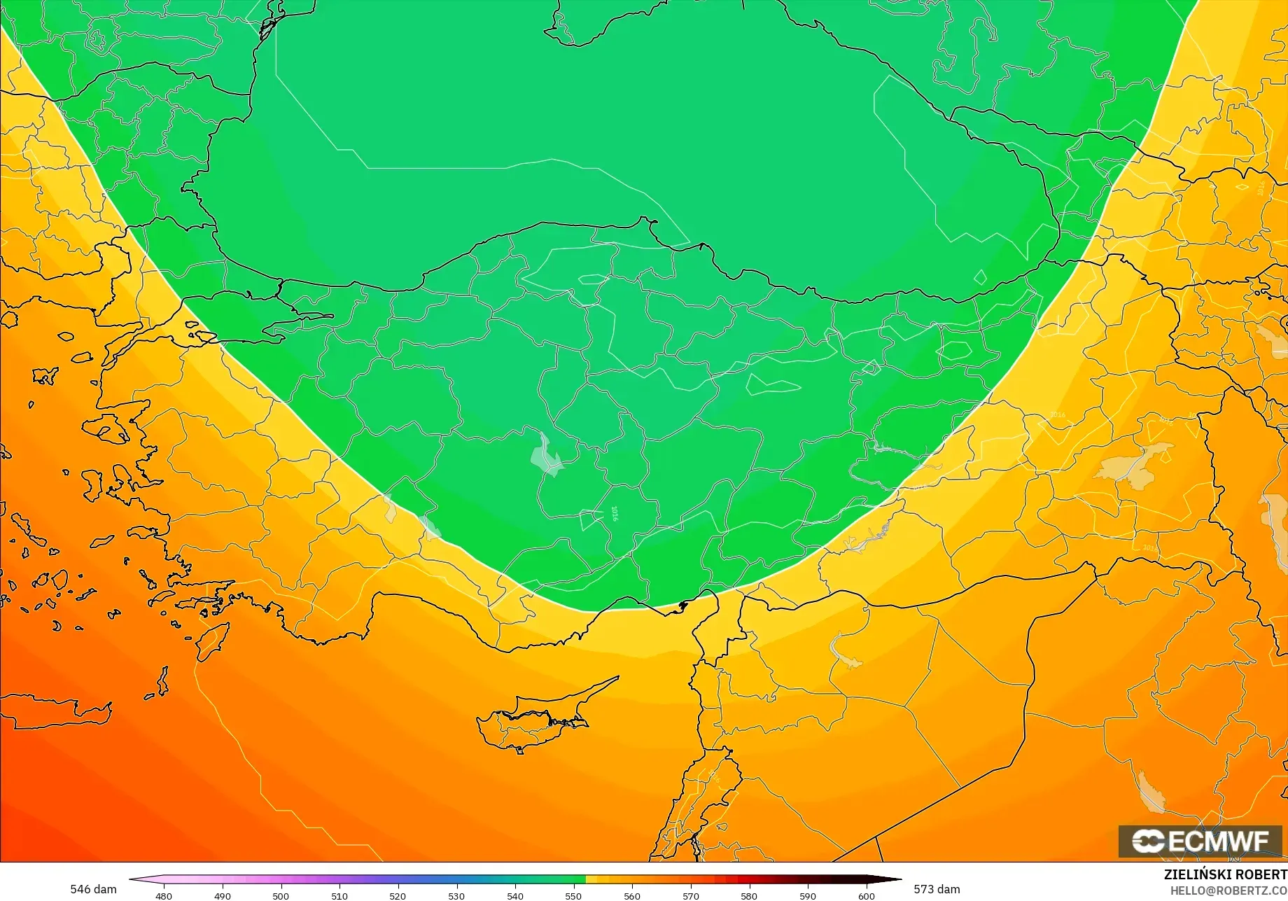 ECMWF IFS 0.25° model - Turki, Ketinggian geopotensial pada 500 hPa