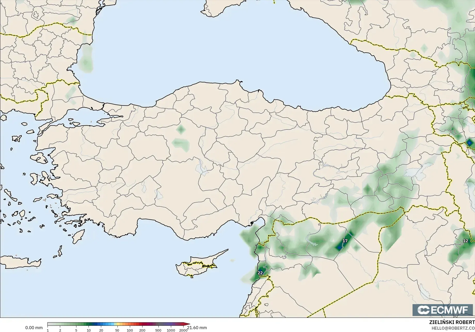 ECMWF IFS 0.25° model - Turki, Akumulasi Curah Hujan