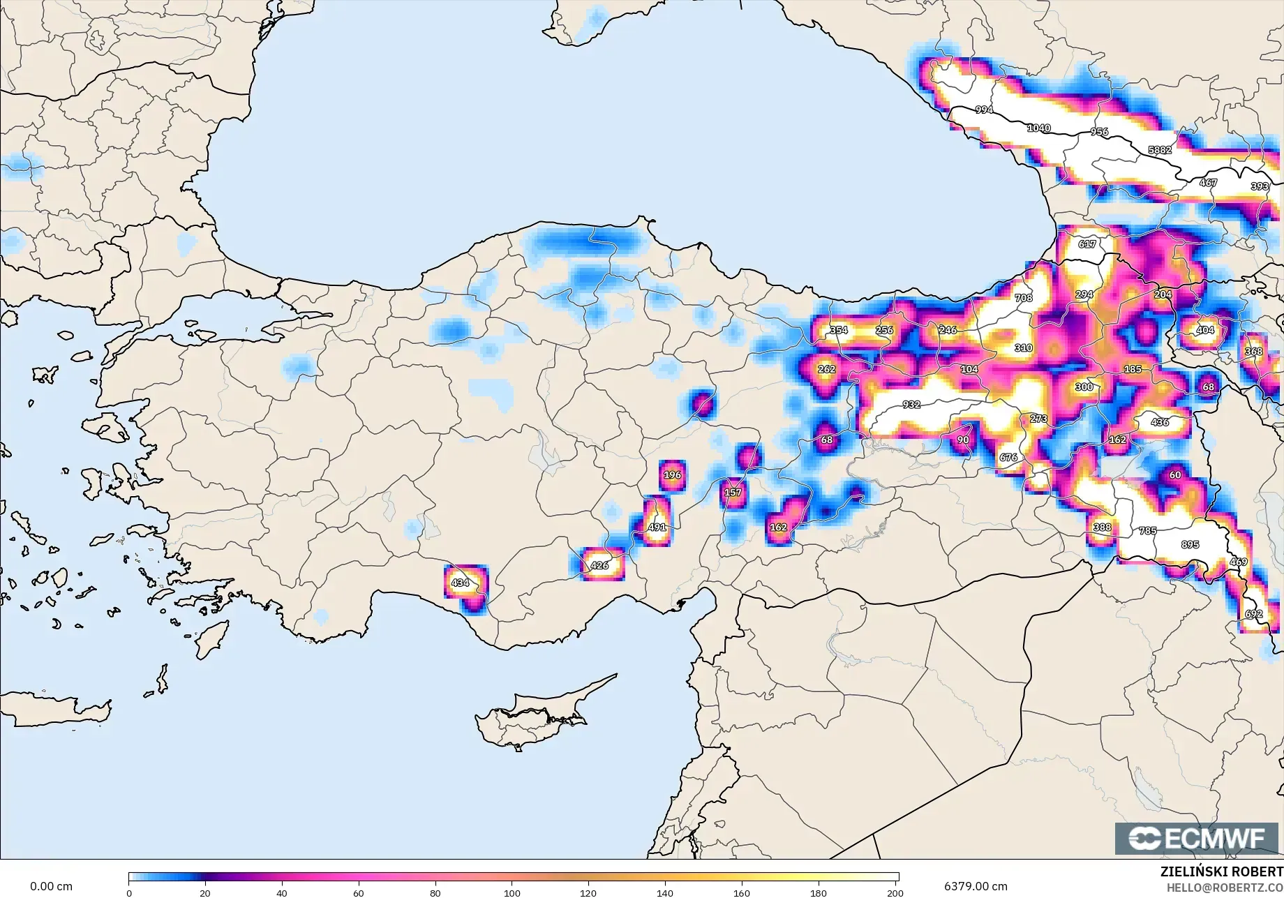 ECMWF IFS 0.25° model - Turki, Kedalaman Salju