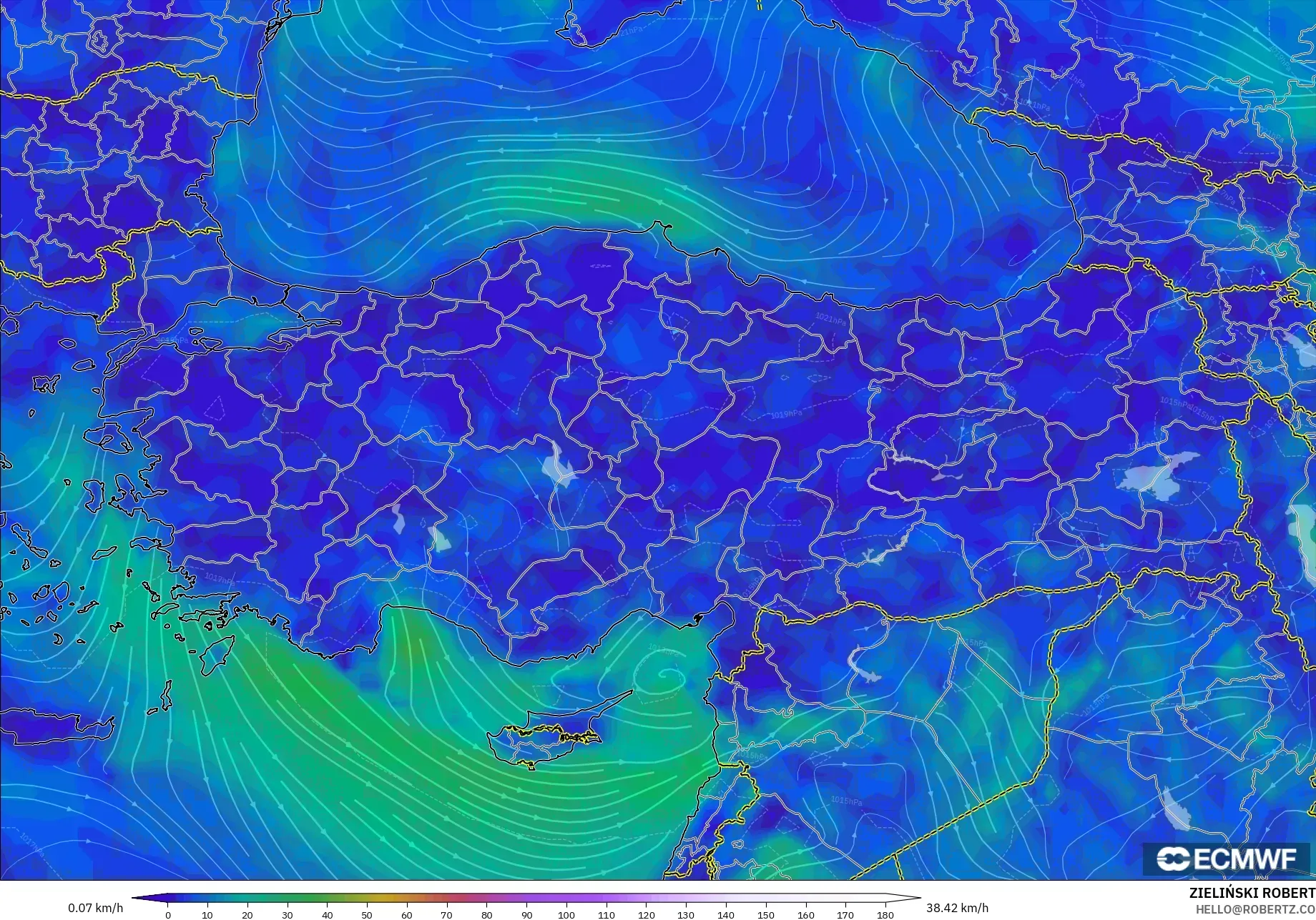ECMWF IFS 0.25° model - Turki, Angin 10 m