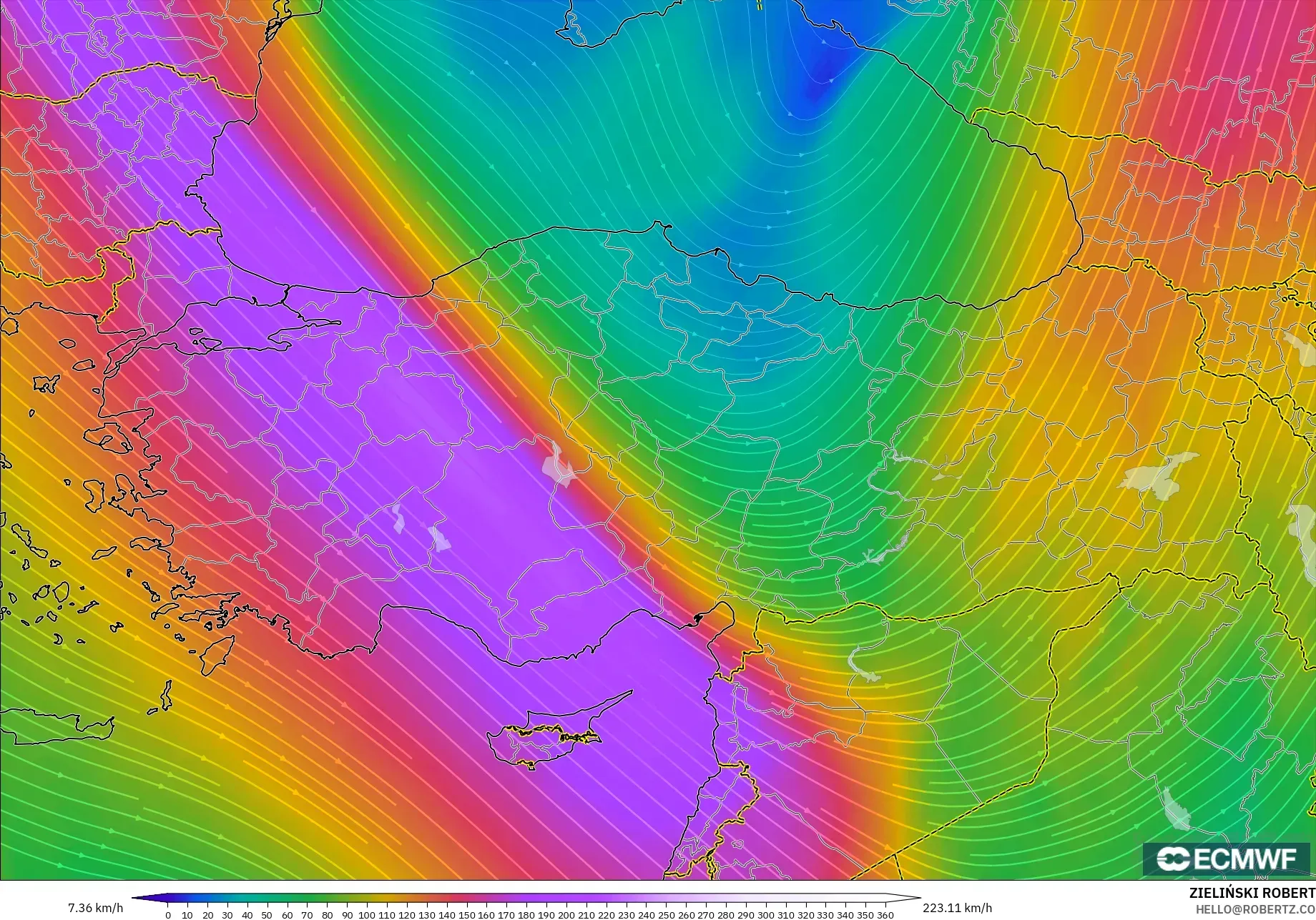 ECMWF IFS 0.25° model - Turki, Angin 300 hPa (aliran jet)