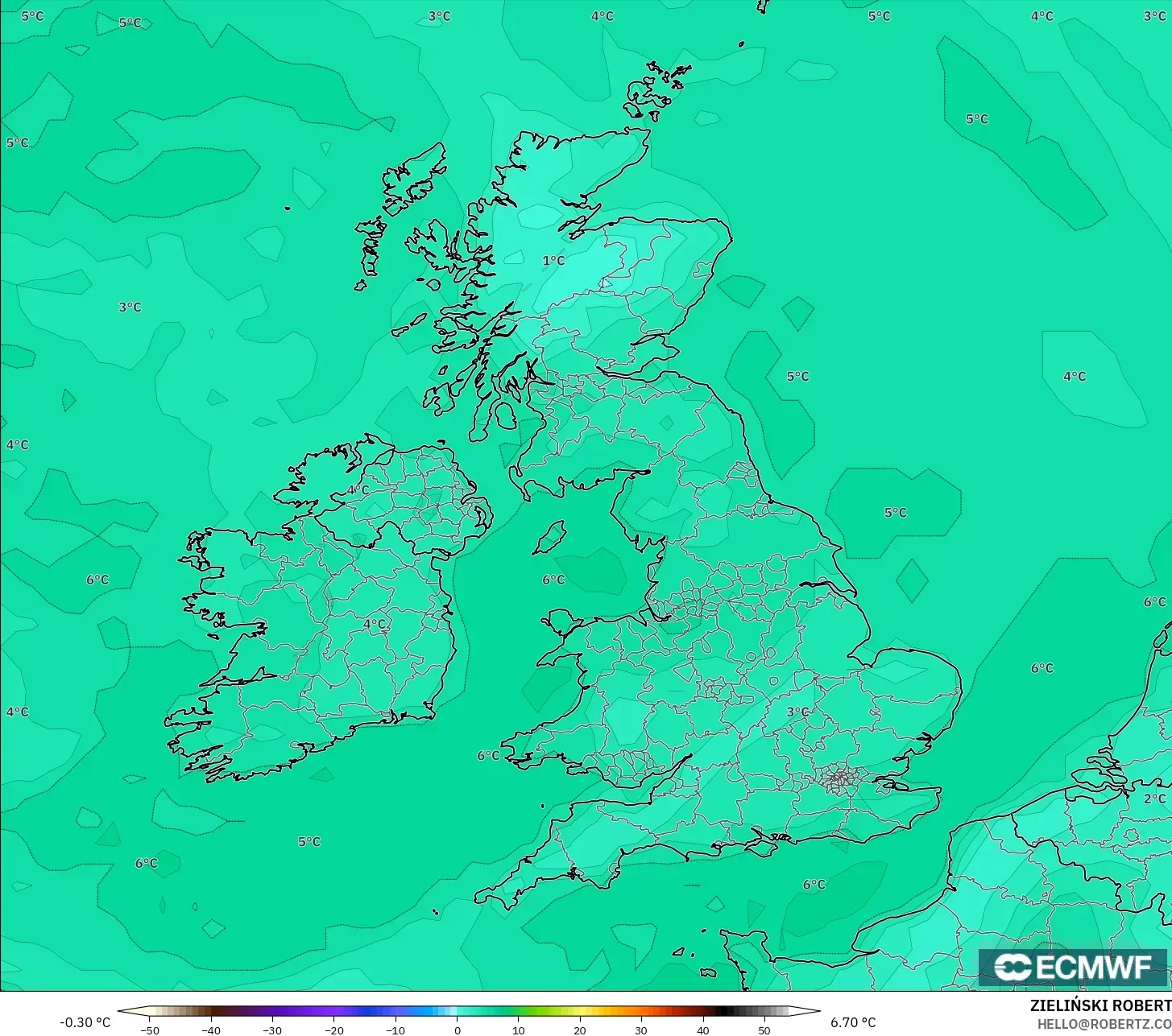 ECMWF IFS 0.25° model - Britania Raya, Titik Embun 2 m