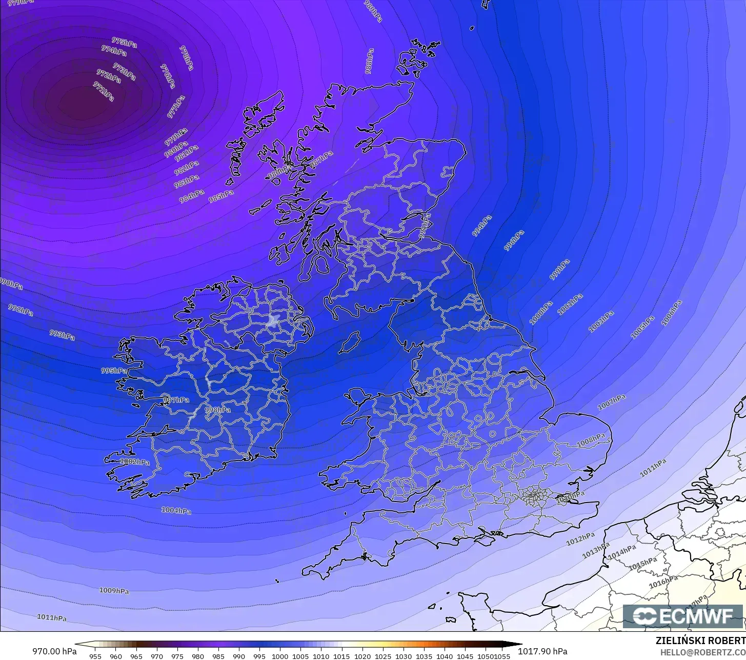 ECMWF IFS 0.25° model - Britania Raya, Tekanan