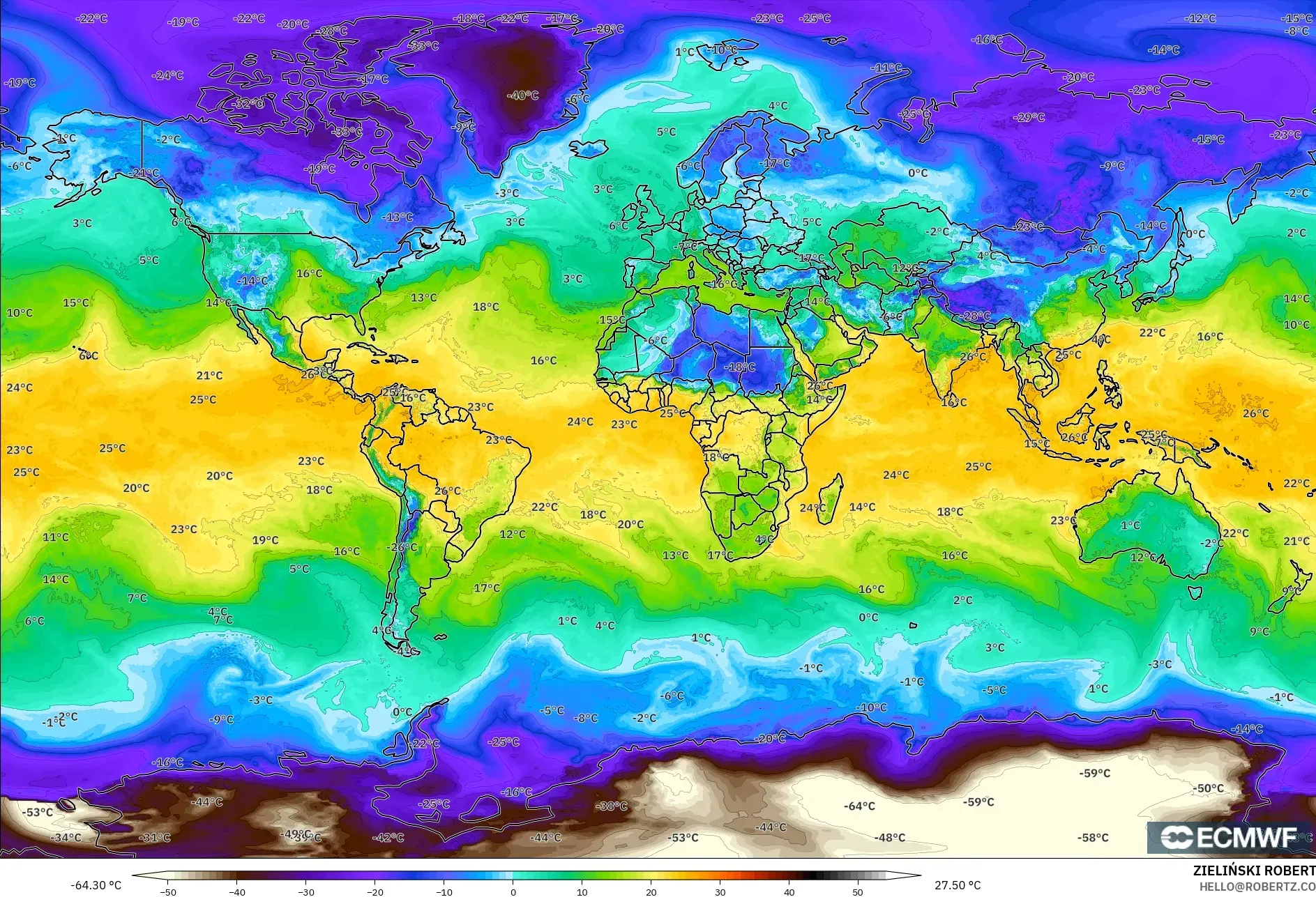 ECMWF IFS 0.25° model - Dunia, Titik Embun 2 m