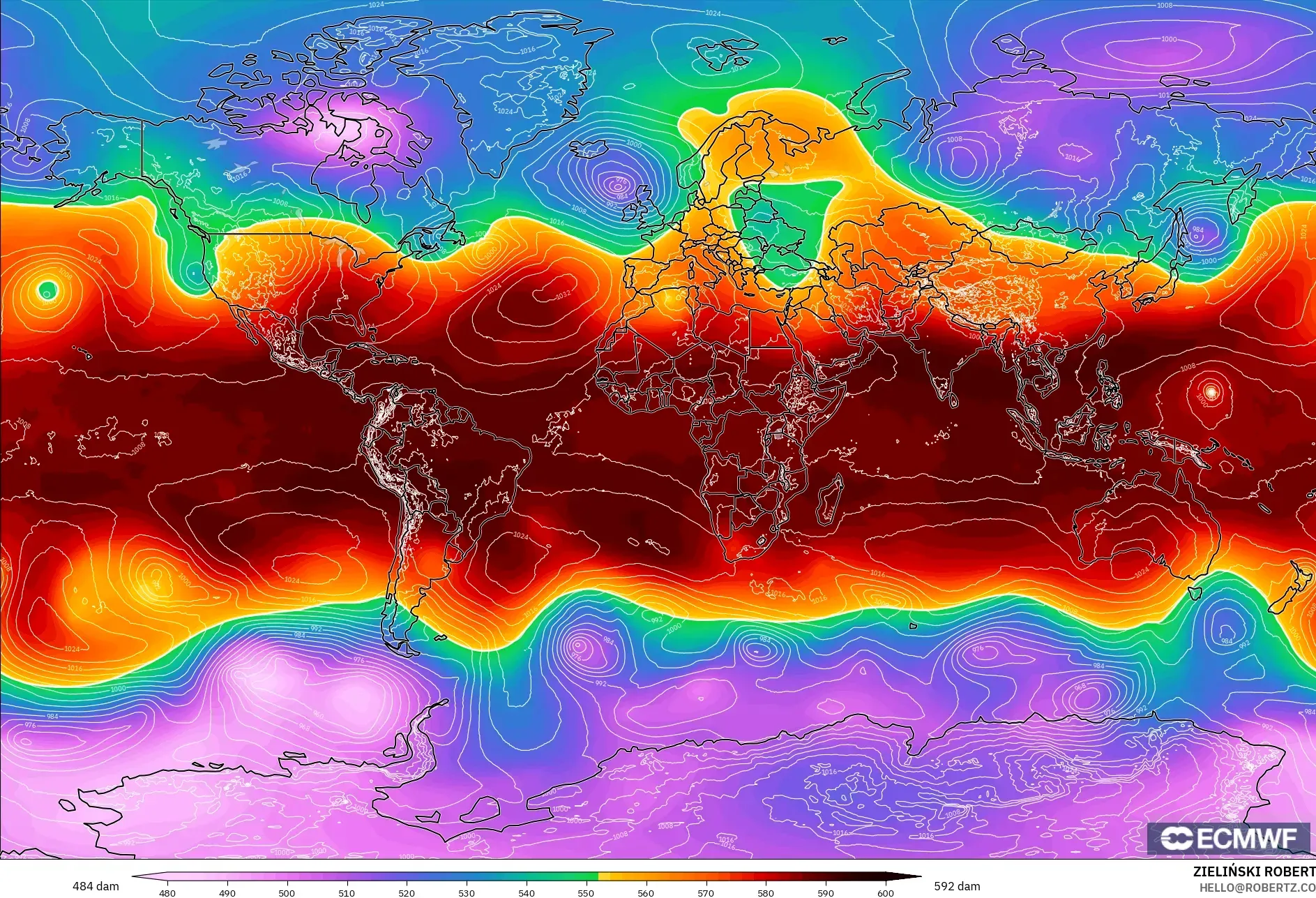 ECMWF IFS 0.25° model - Dunia, Ketinggian geopotensial pada 500 hPa
