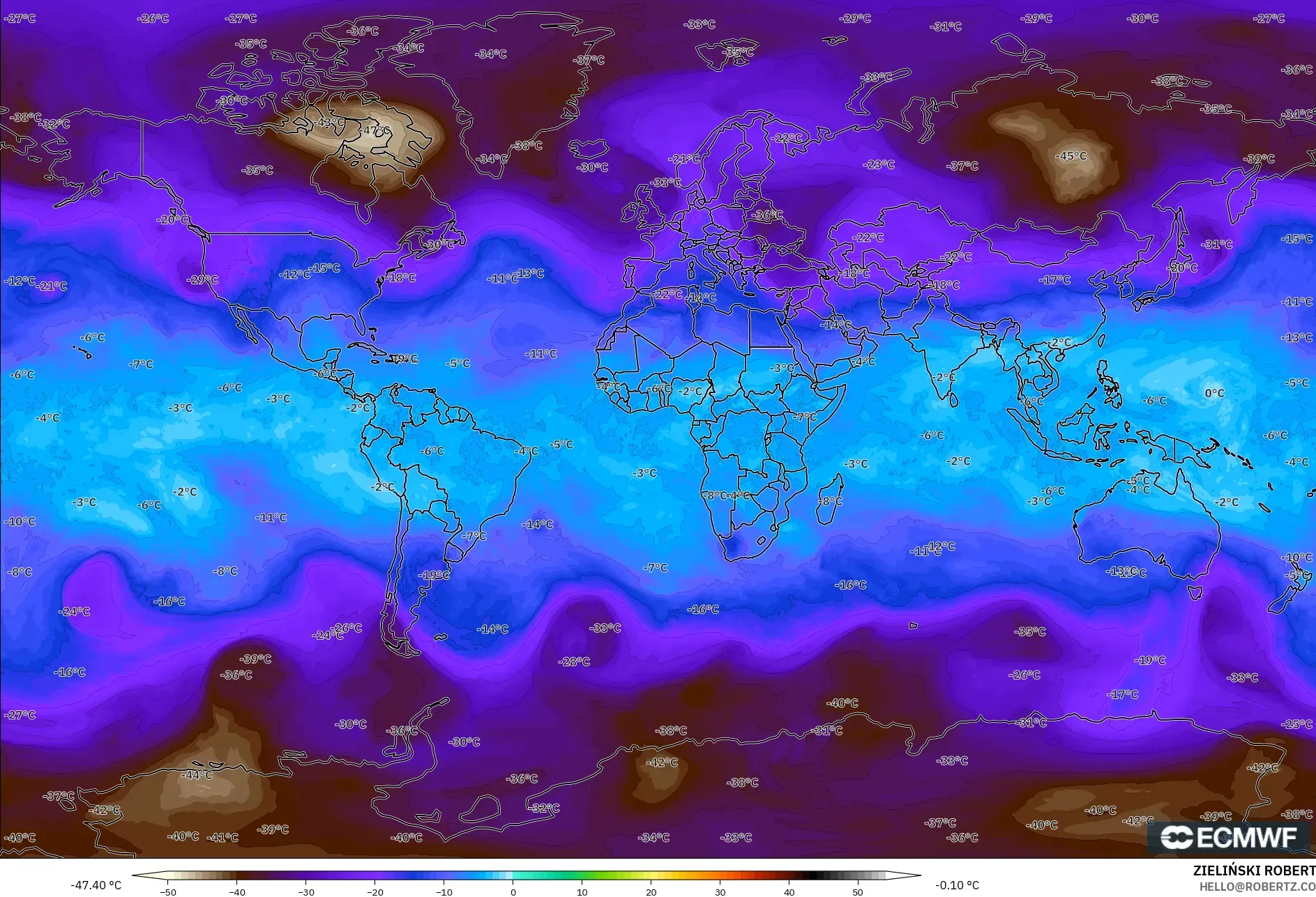 ECMWF IFS 0.25° model - Dunia, Suhu 500 hPa