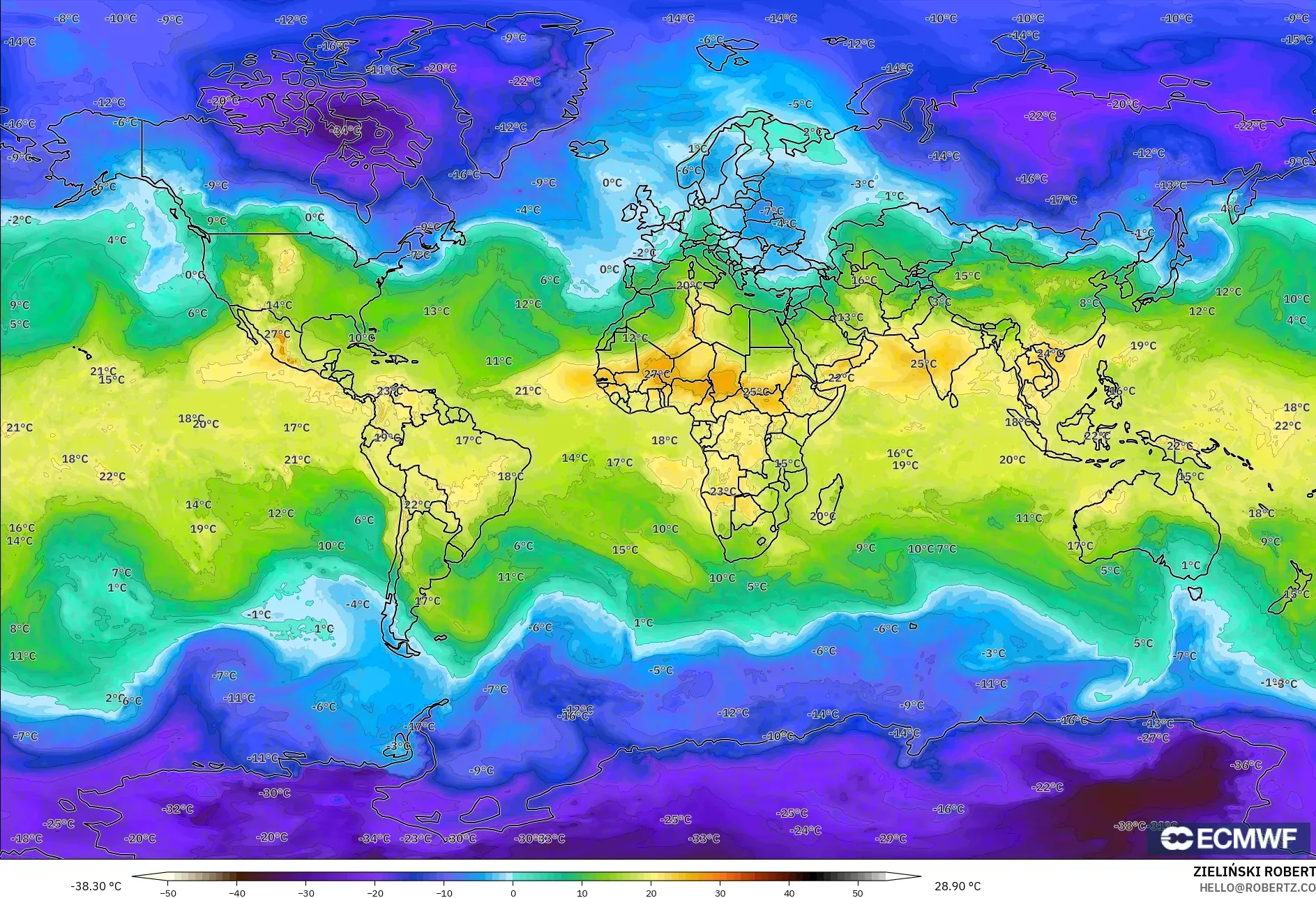 ECMWF IFS 0.25° model - Dunia, Suhu 850 hPa