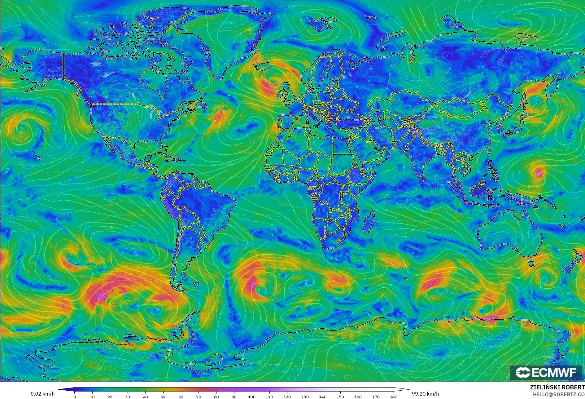 ECMWF IFS 0.25° model - Dunia, Angin 10 m