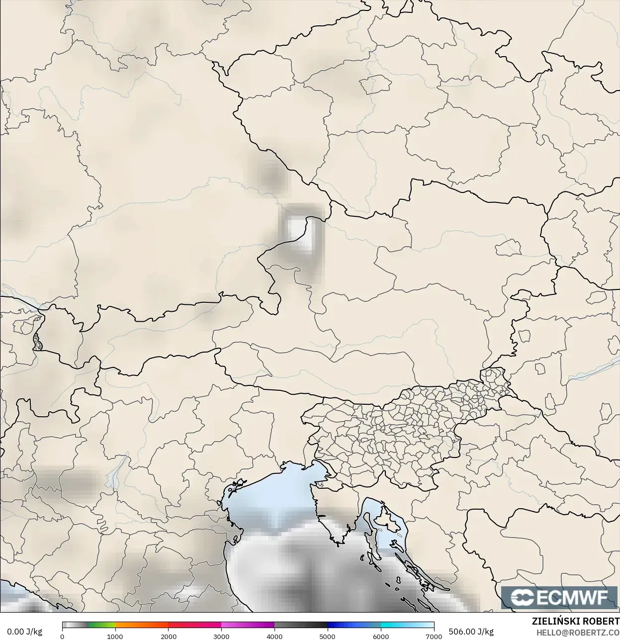 ECMWF IFS 0.25° model - Austria, CAPE