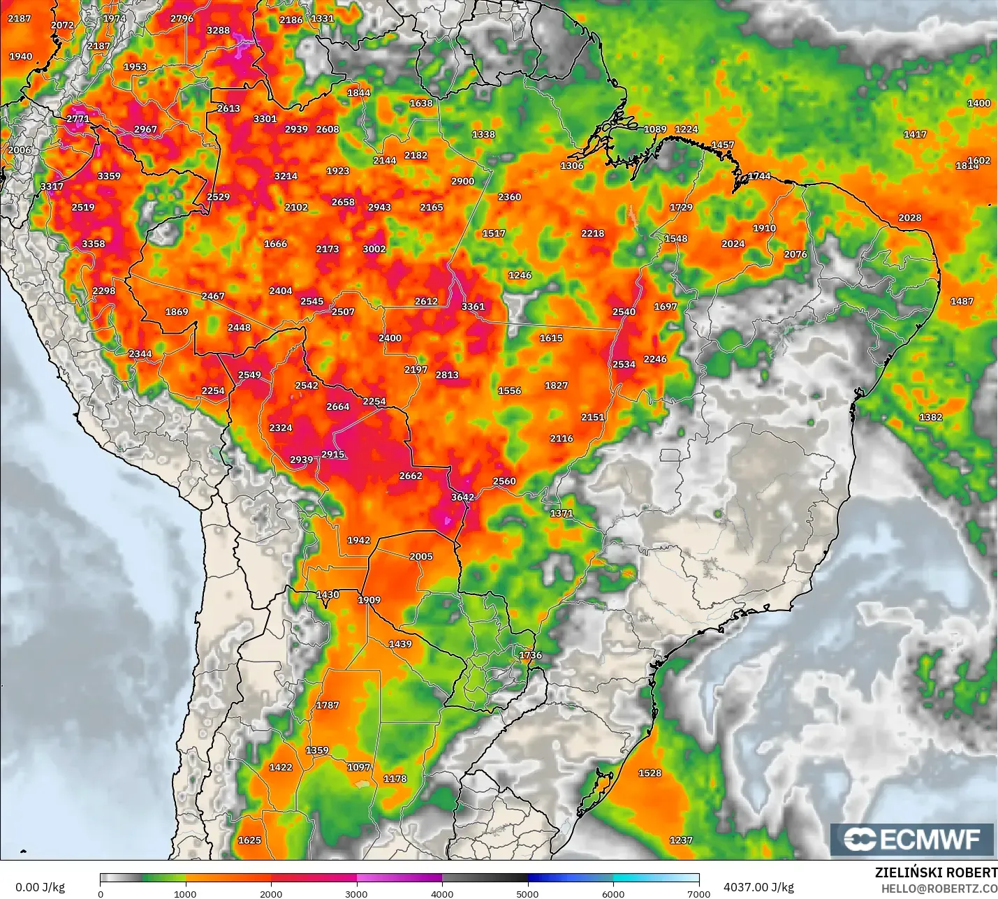 ECMWF IFS 0.25° model - Brazil, CAPE