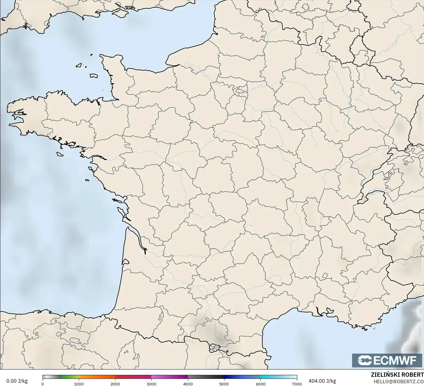ECMWF IFS 0.25° model - France, CAPE