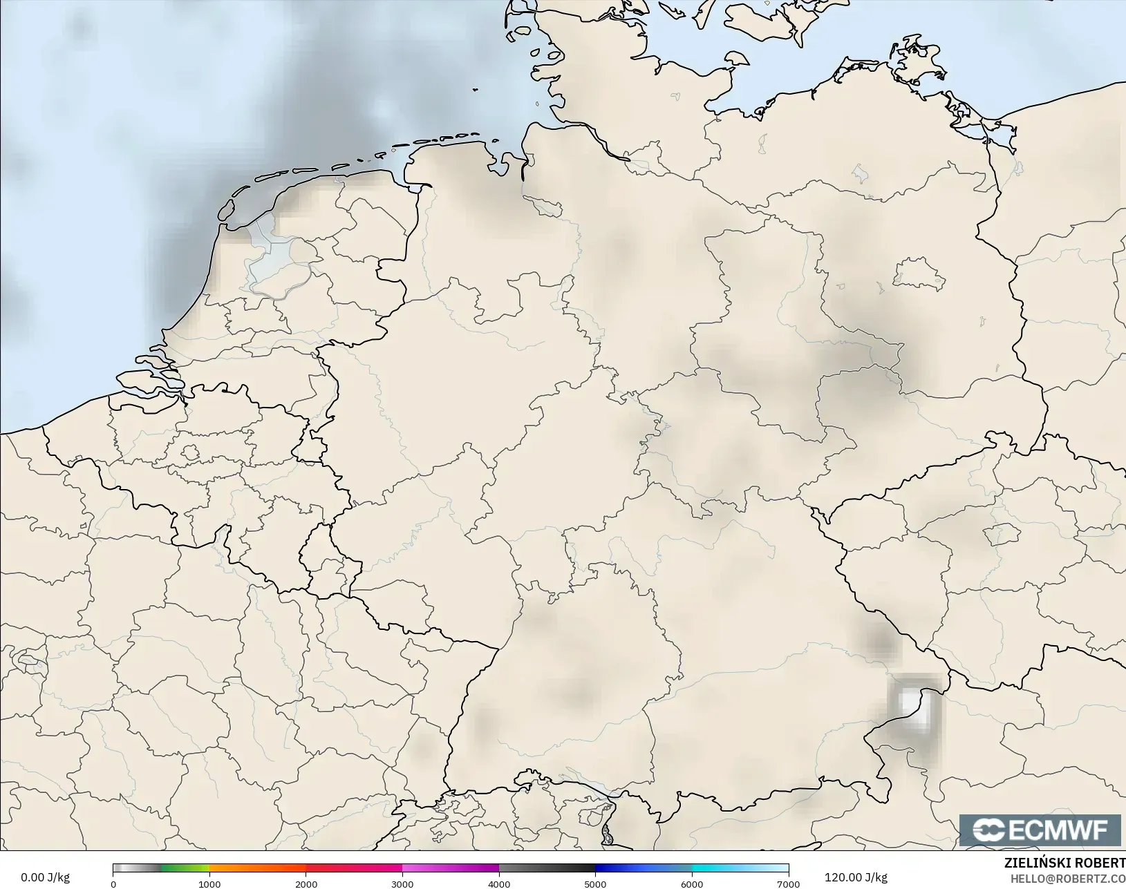 ECMWF IFS 0.25° model - Germany, CAPE