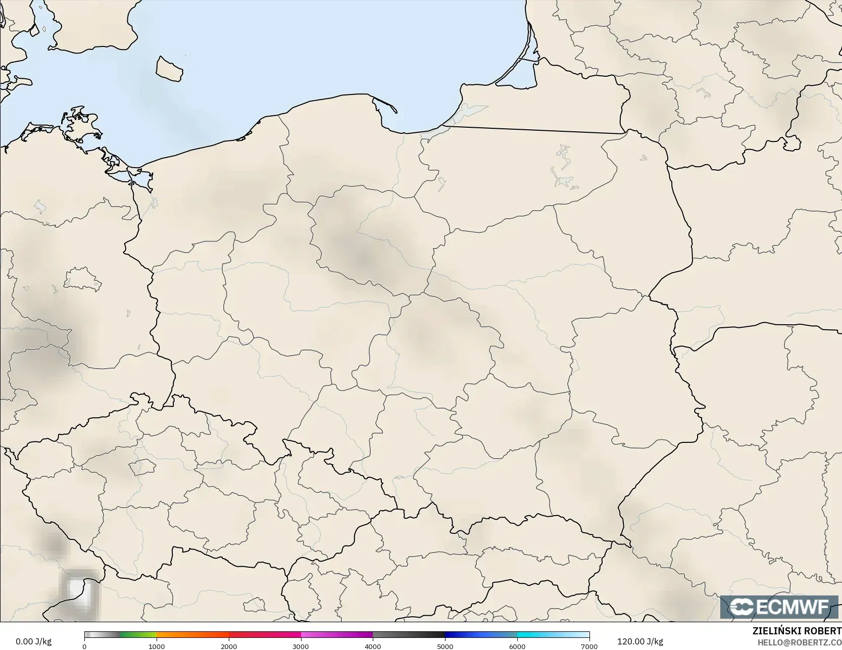 ECMWF IFS 0.25° model - Poland, CAPE