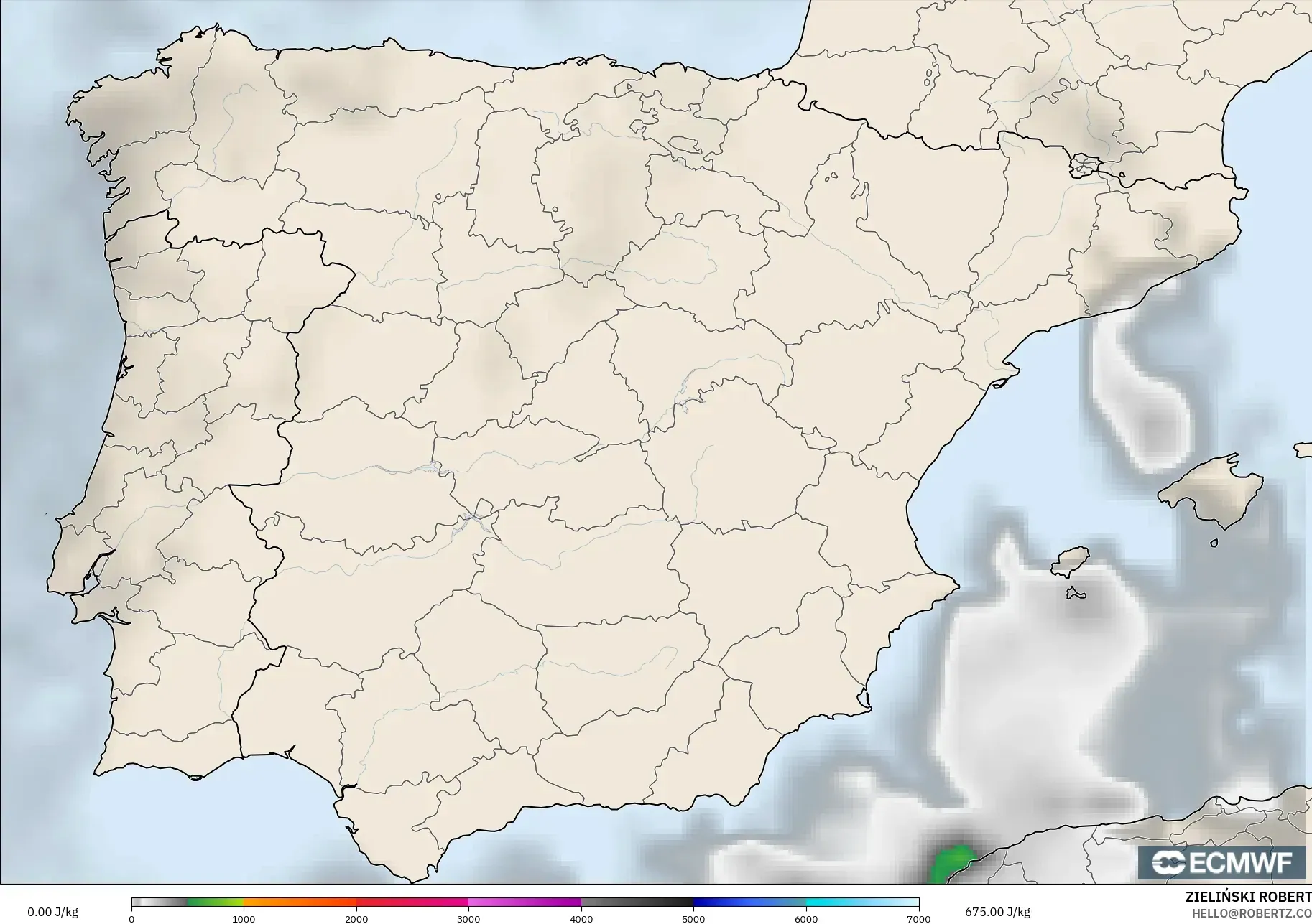 ECMWF IFS 0.25° model - Spain, CAPE
