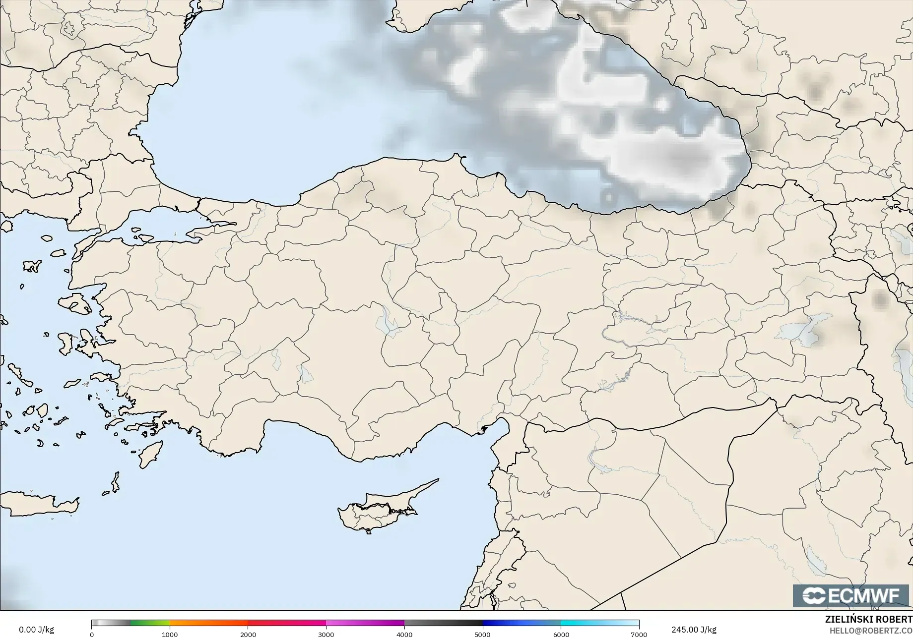 ECMWF IFS 0.25° model - Turkey, CAPE