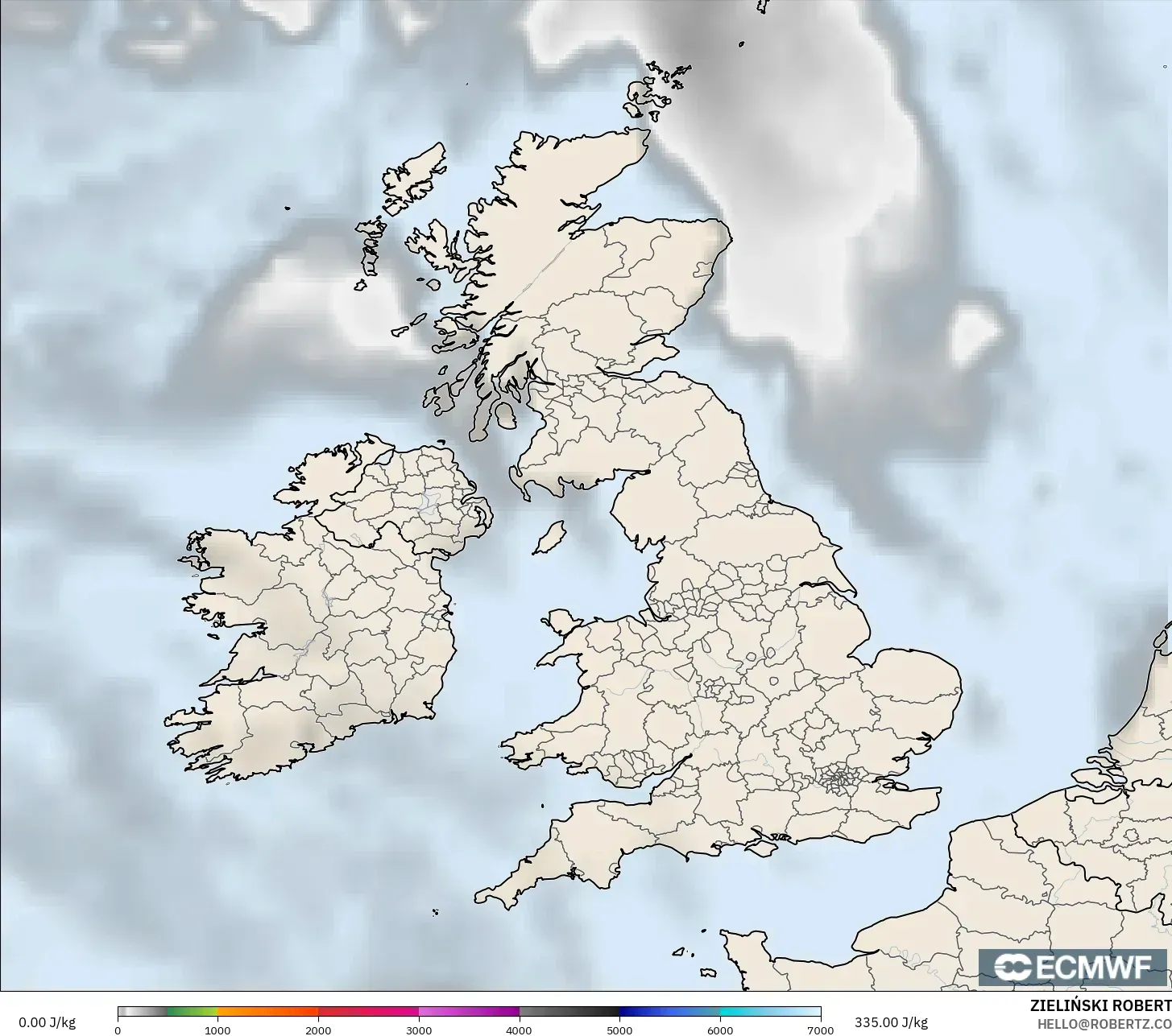 ECMWF IFS 0.25° model - United Kingdom, CAPE