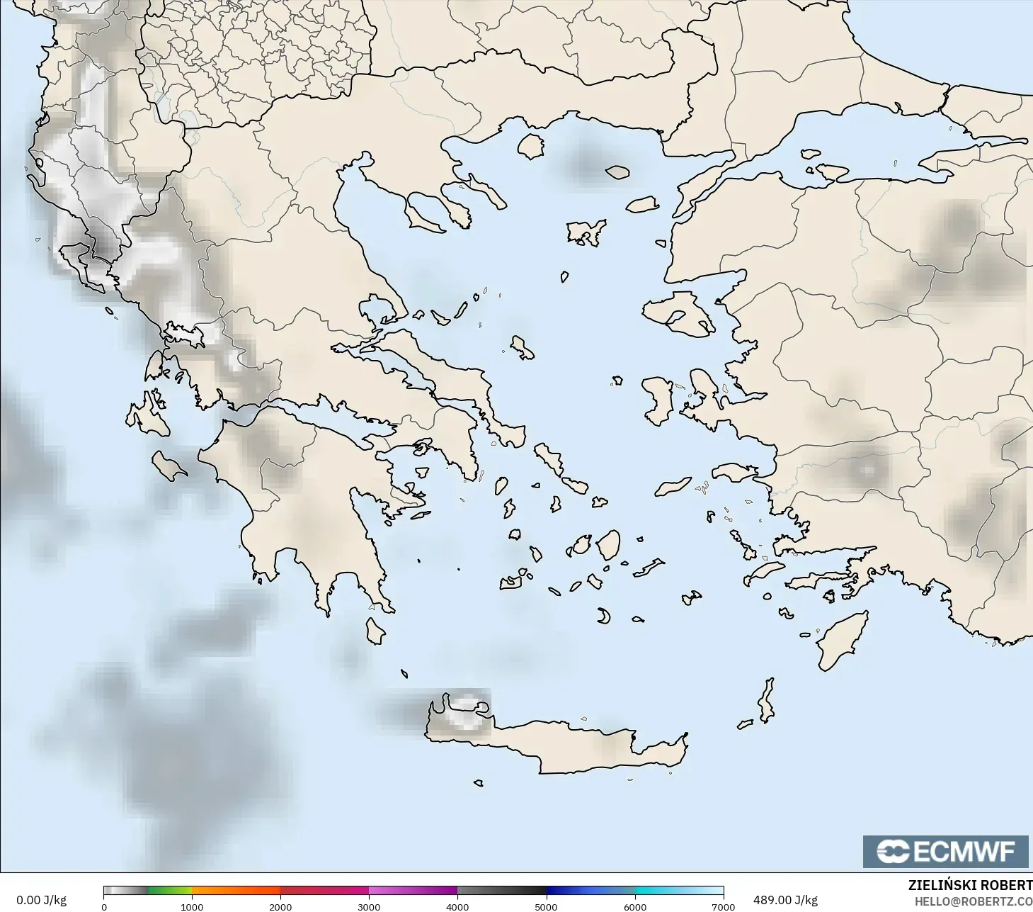 ECMWF IFS 0.25° model - Greece, CAPE