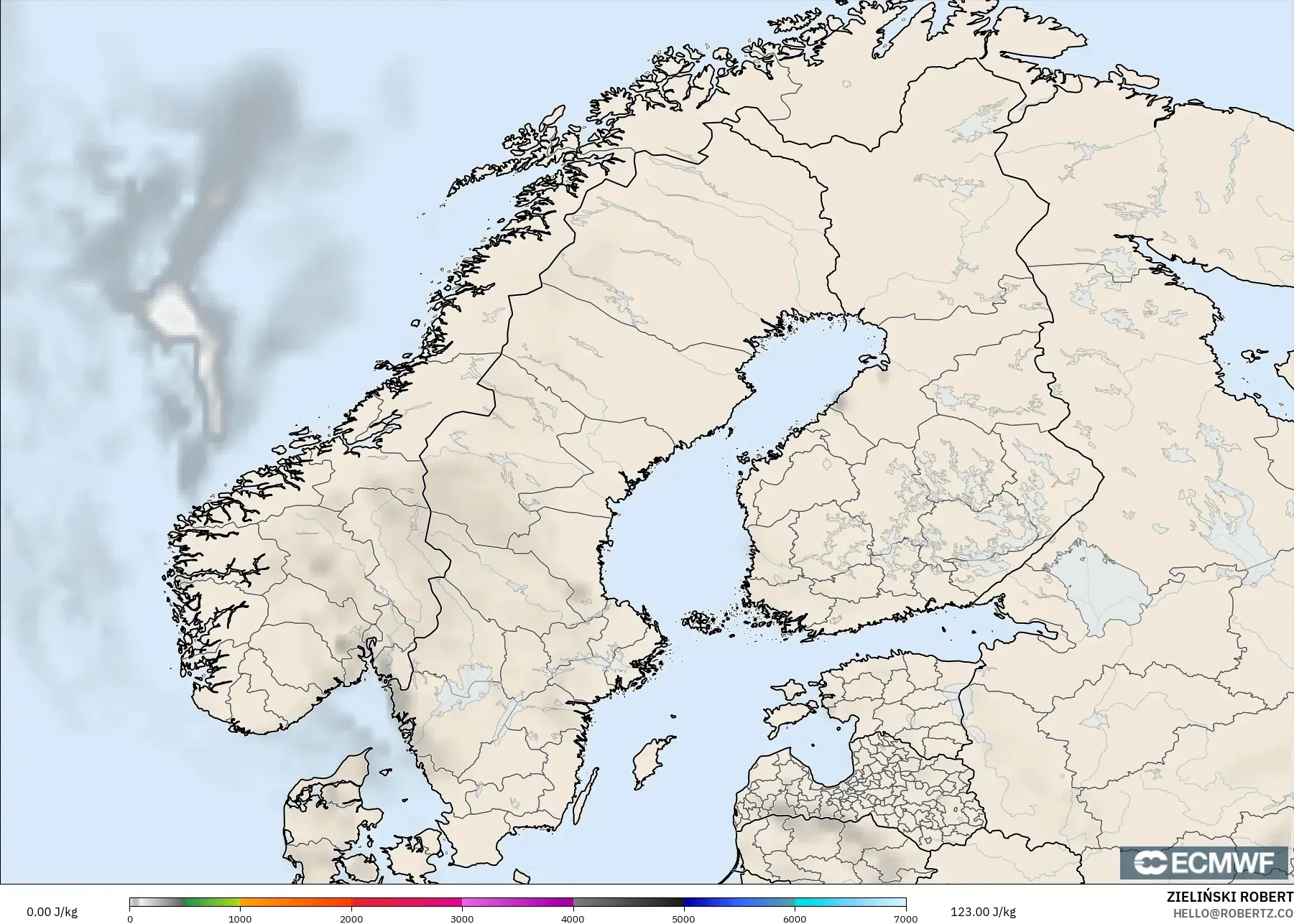 ECMWF IFS 0.25° model - Scandinavia, CAPE