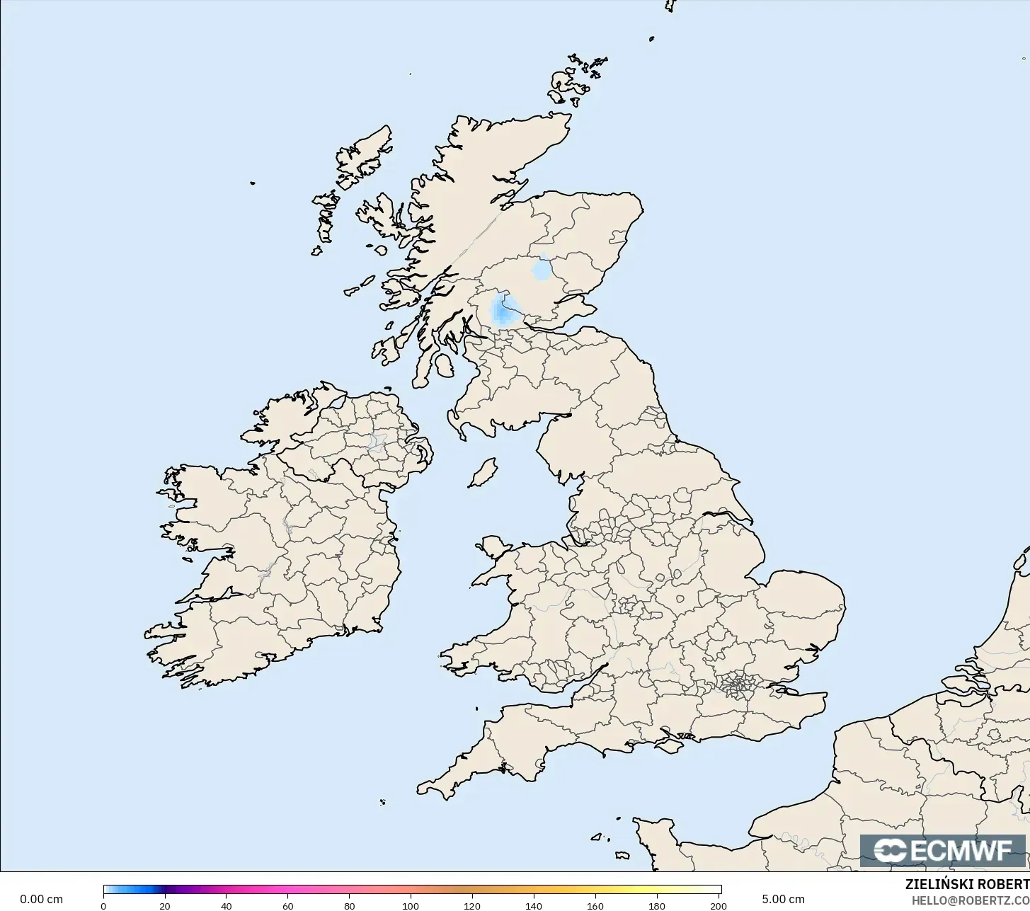 ECMWF IFS 0.25° model - United Kingdom, Snow Depth