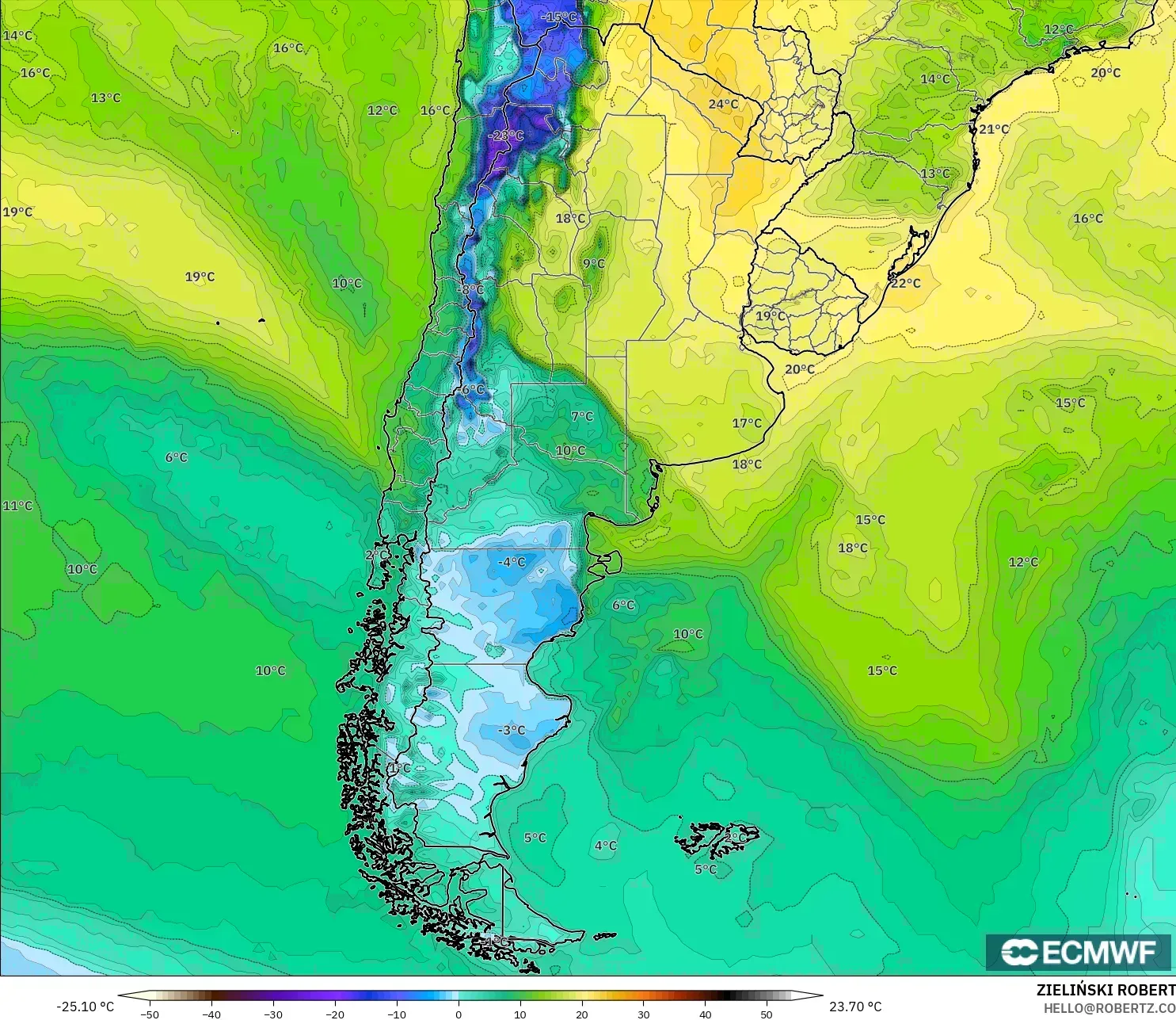ECMWF IFS 0.25° نموذج - الأرجنتين, نقطة الندى 2 م