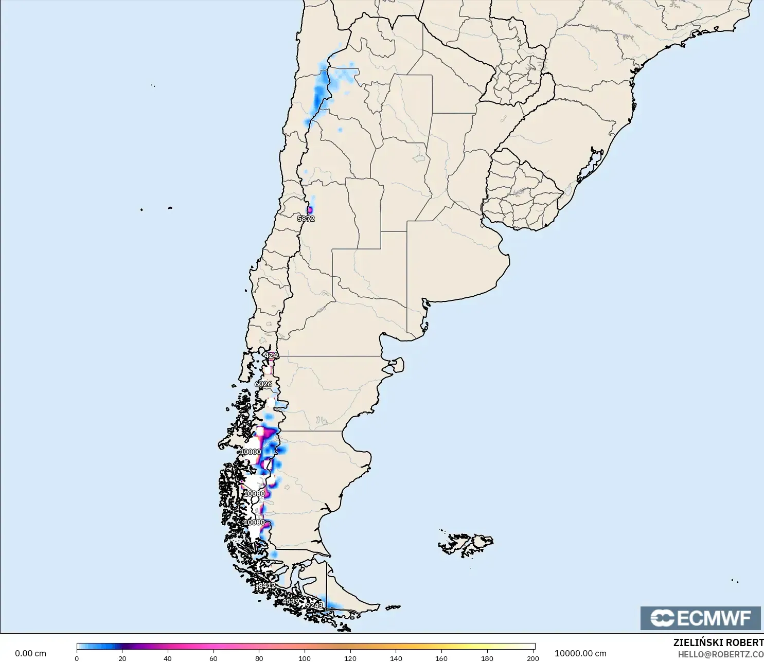 ECMWF IFS 0.25° نموذج - الأرجنتين, عمق الثلج