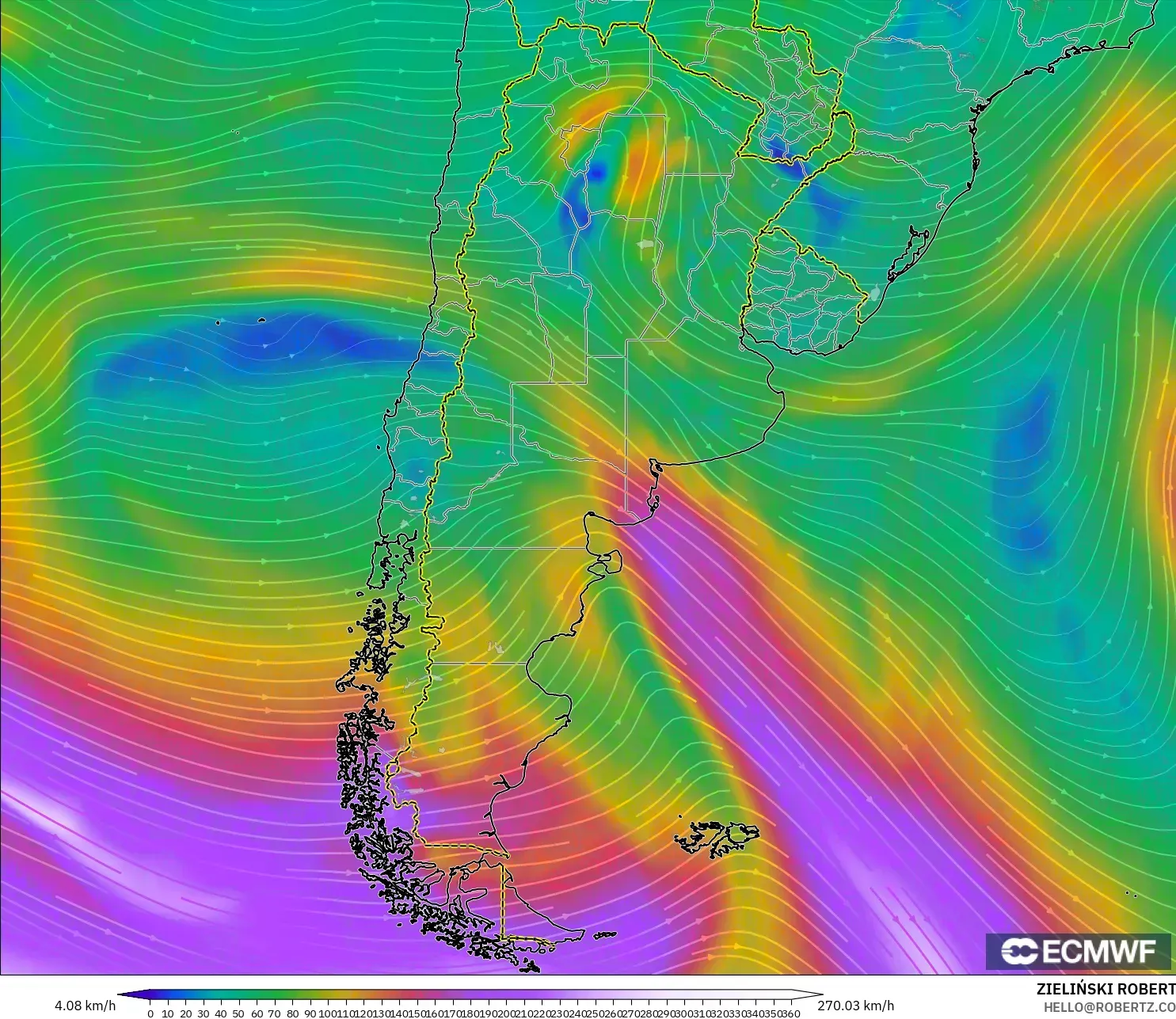 ECMWF IFS 0.25° نموذج - الأرجنتين, رياح 300 hPa (تيار نفاث)