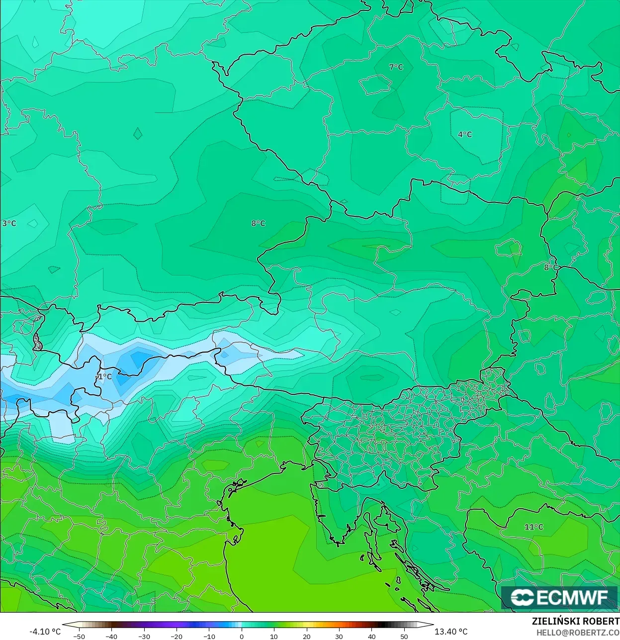 ECMWF IFS 0.25° نموذج - النمسا, نقطة الندى 2 م