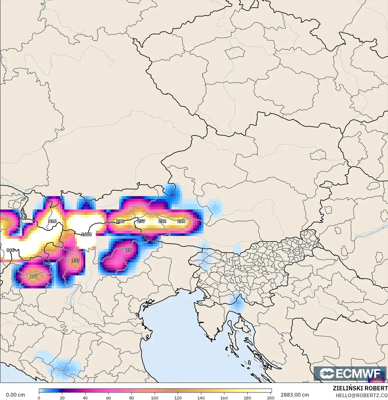 ECMWF IFS 0.25° نموذج - النمسا, عمق الثلج