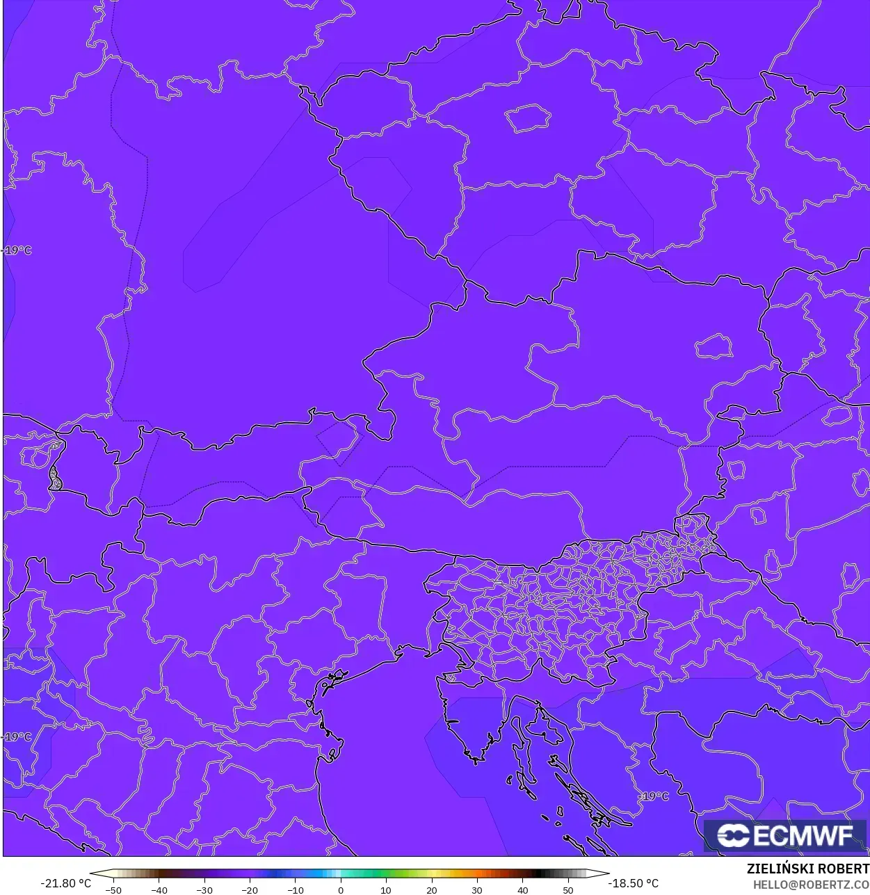 ECMWF IFS 0.25° نموذج - النمسا, درجة الحرارة 500 hPa