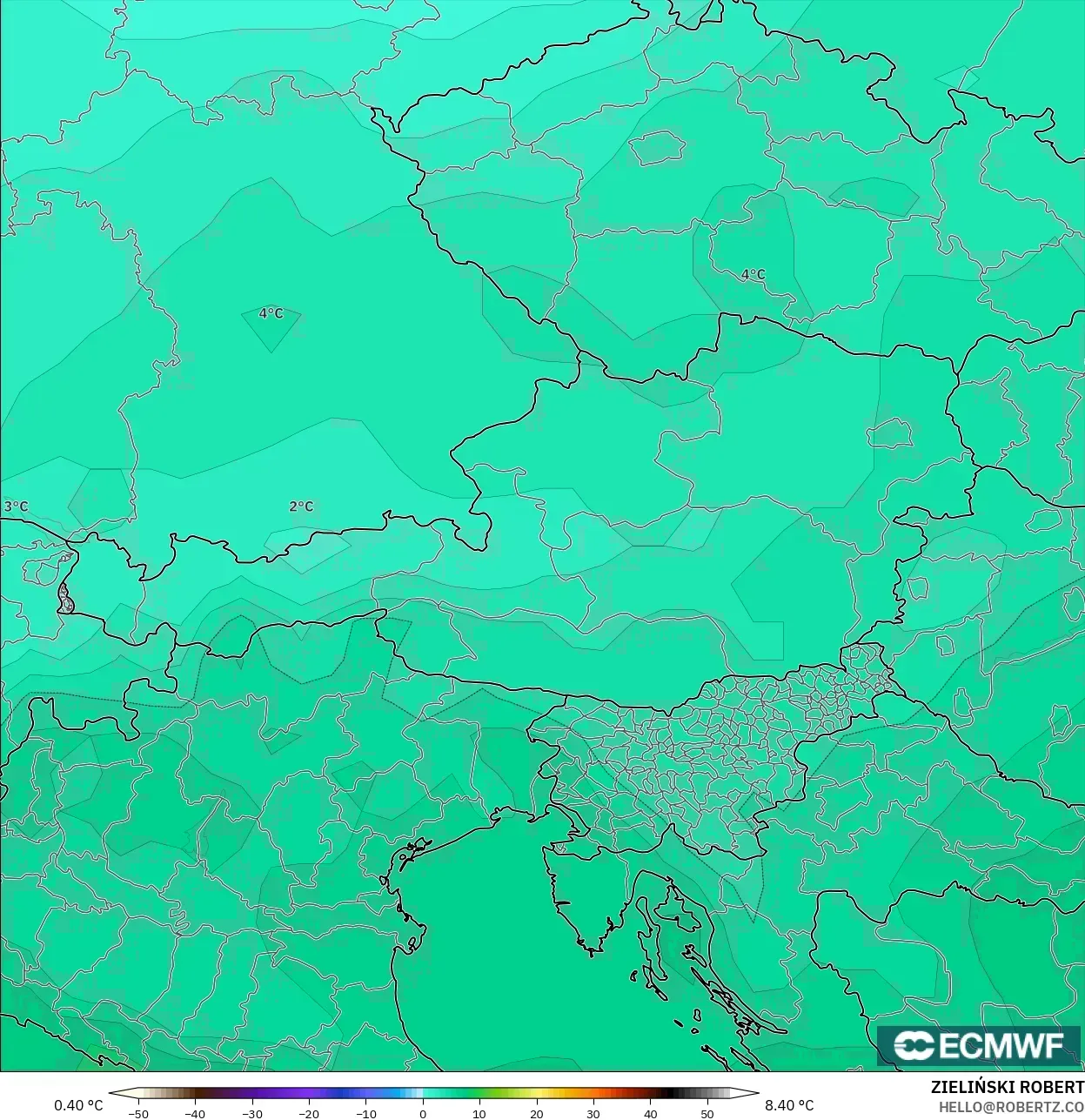 ECMWF IFS 0.25° نموذج - النمسا, درجة الحرارة 850 hPa