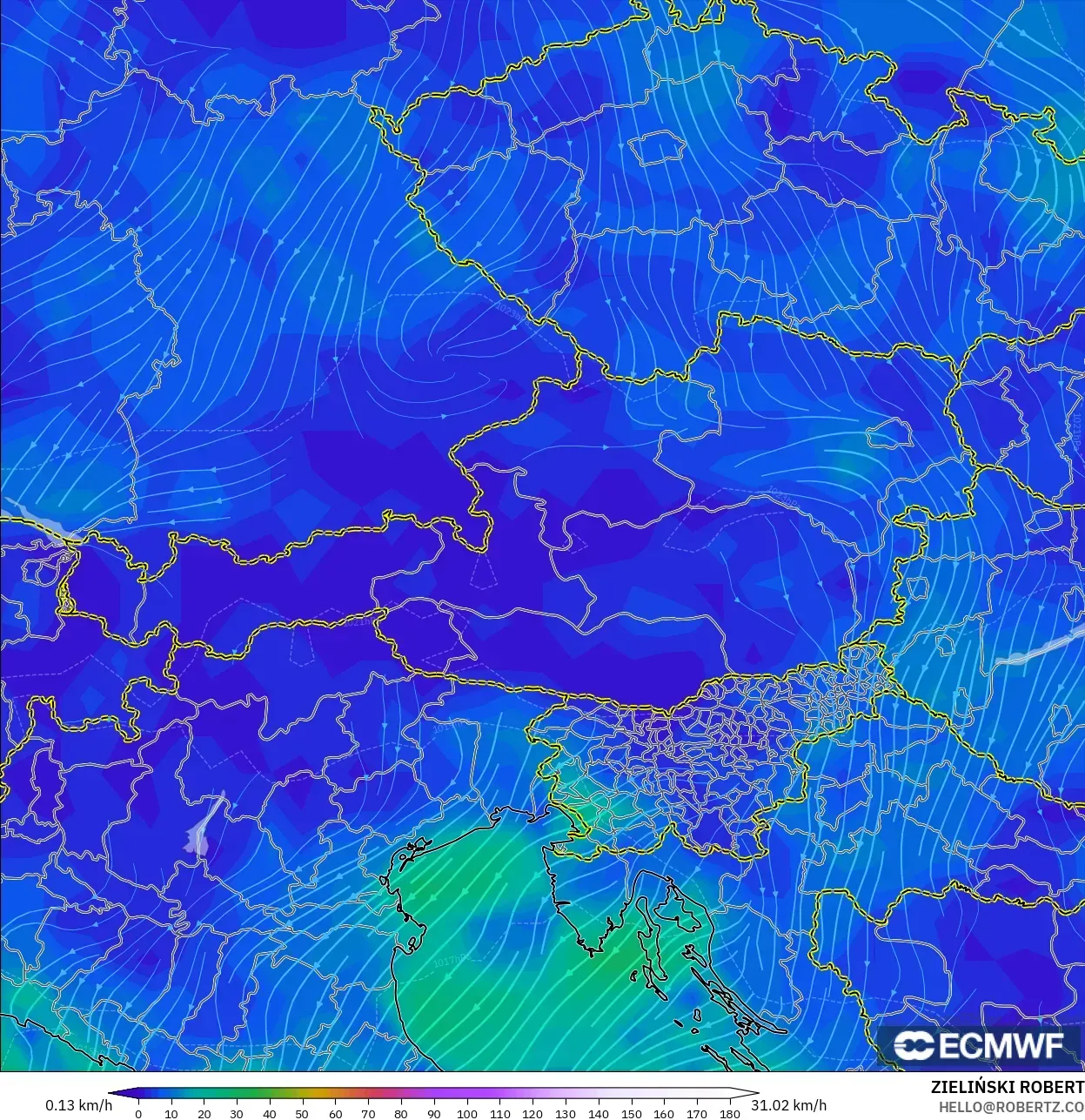 ECMWF IFS 0.25° نموذج - النمسا, رياح 10 م