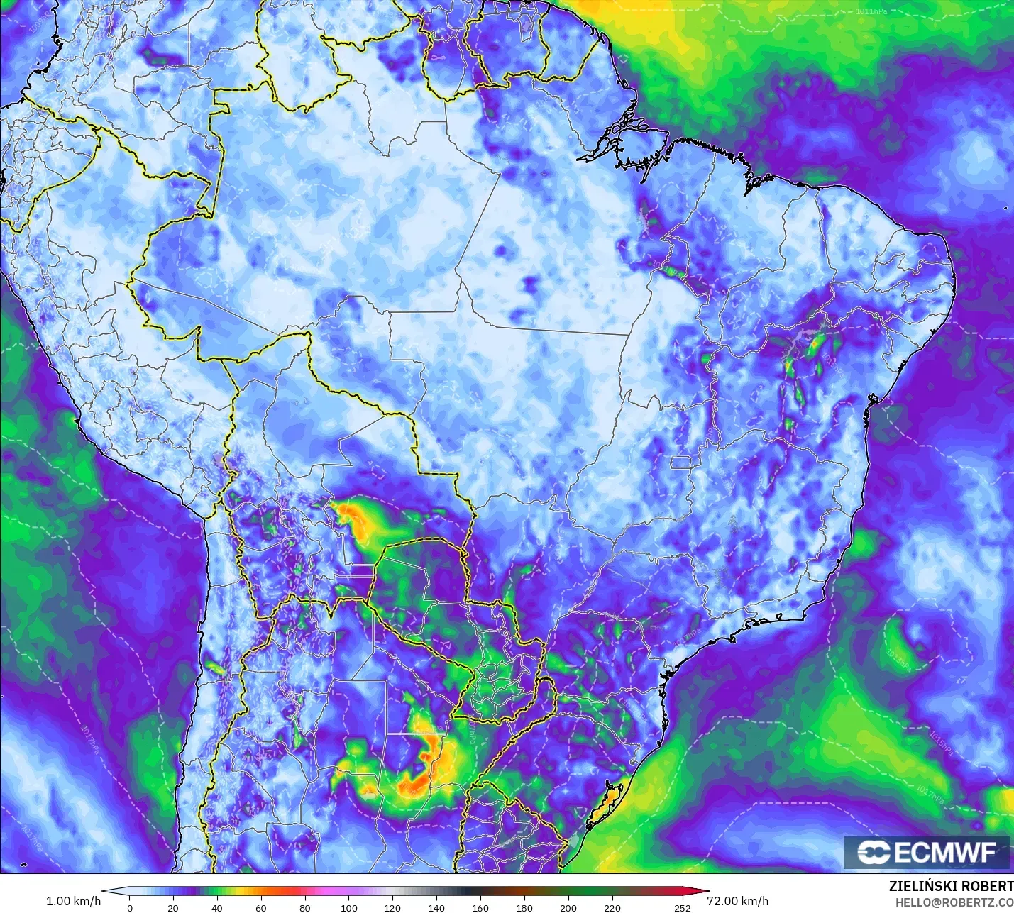 ECMWF IFS 0.25° نموذج - البرازيل, أقصى هبة